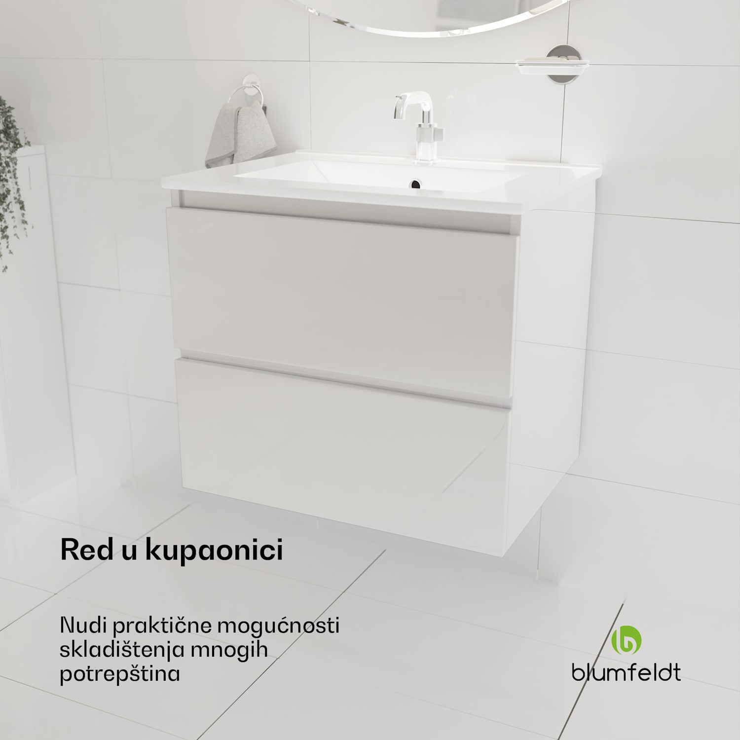 Johnstone, umivaonik i kupaonski ormarić, 60 cm, keramički umivaonik, Soft-Close 60 cm | Bijela