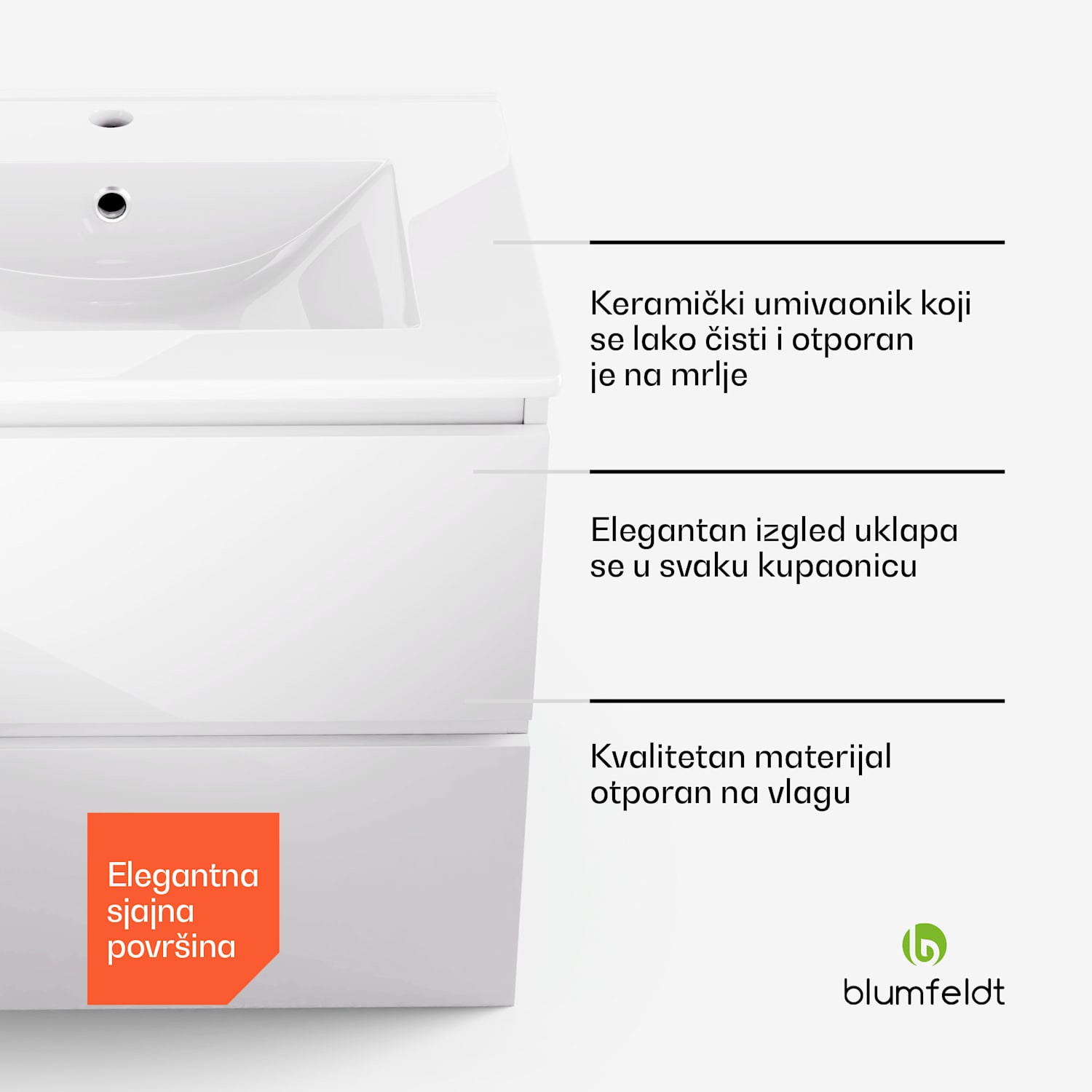 Johnstone, umivaonik i kupaonski ormarić, 60 cm, keramički umivaonik, Soft-Close 60 cm | Bijela