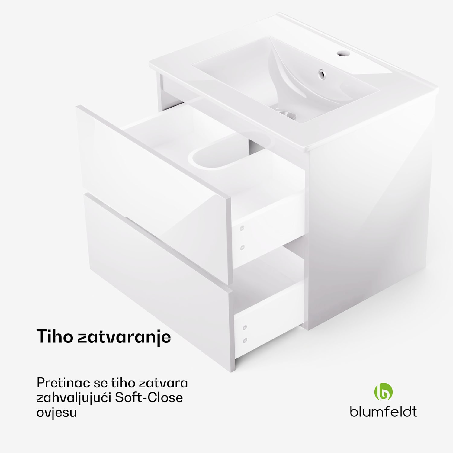 Johnstone, umivaonik i kupaonski ormarić, 60 cm, keramički umivaonik, Soft-Close 60 cm | Bijela