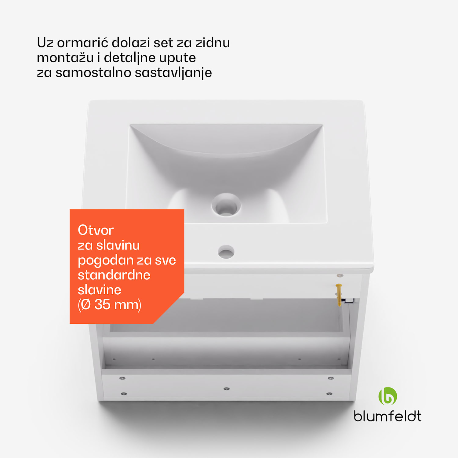 Johnstone, umivaonik i kupaonski ormarić, 60 cm, keramički umivaonik, Soft-Close 60 cm | Bijela