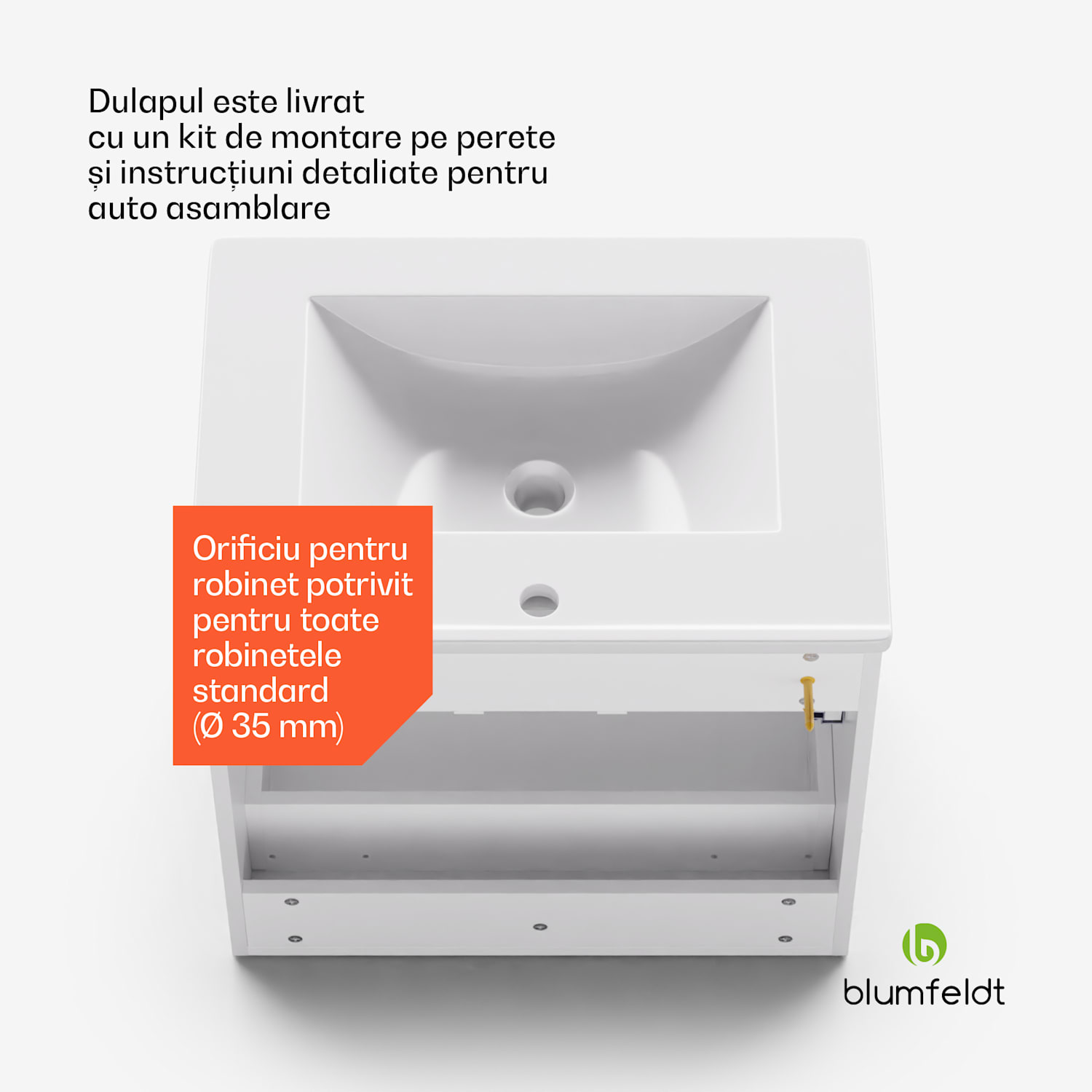 Johnstone, chiuvetă și dulap pentru baie, 60 cm, chiuveta ceramica, inchidere Soft-Close 60 cm | Alb