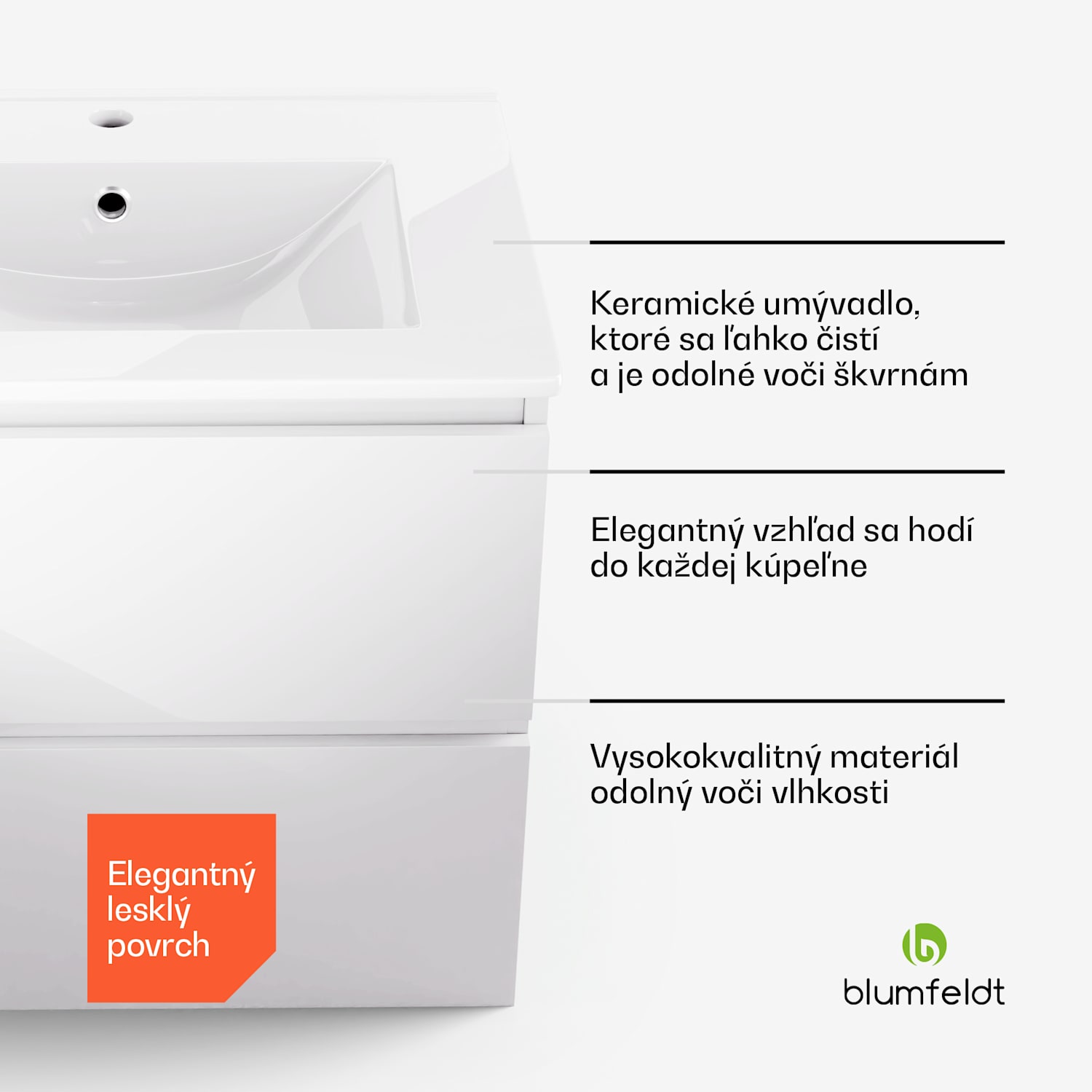 Johnstone, umývadlo a skrinka do kúpeľne, 60 cm, keramické umývadlo, zatváranie Soft-Close 60 cm | Biela