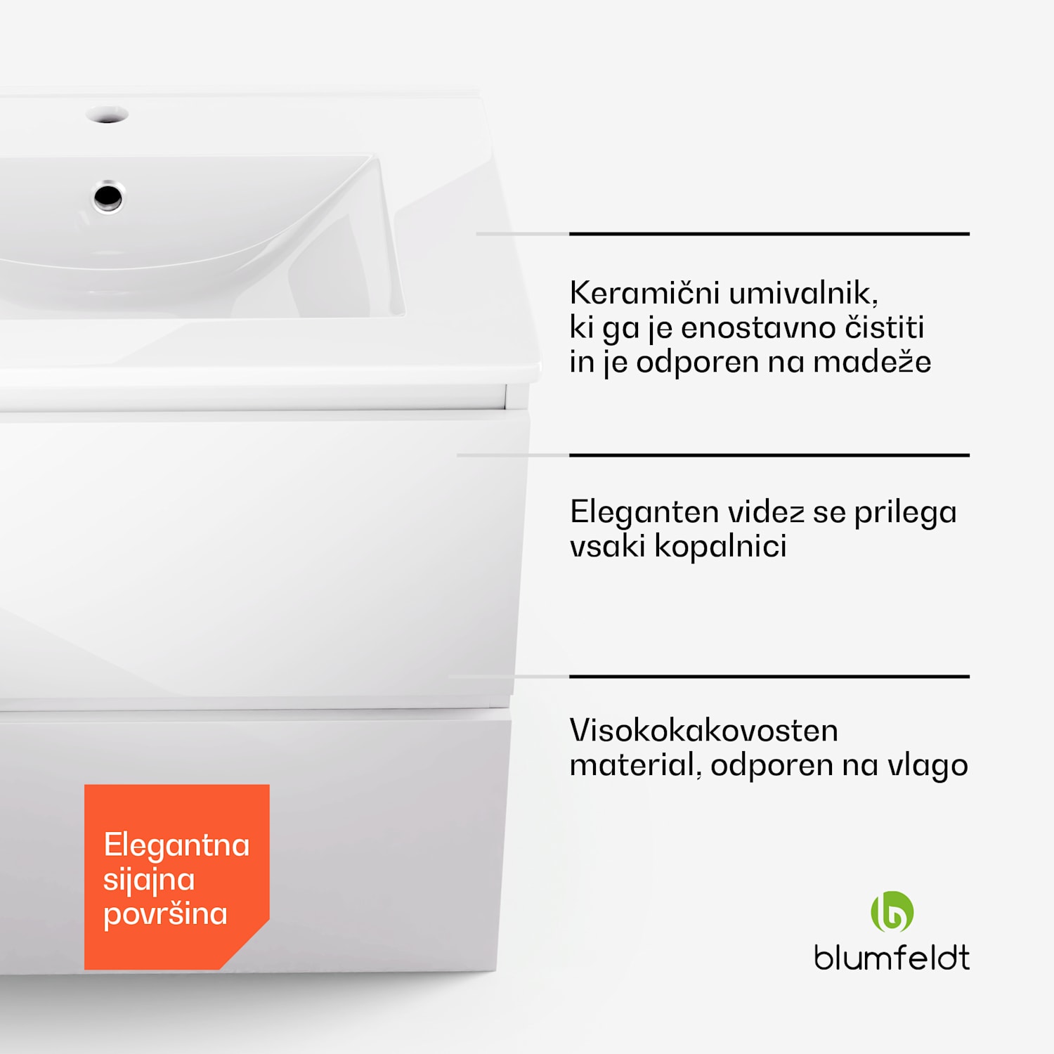 Johnstone, umivalnik in kopalniška omarica, 60 cm, keramični umivalnik, mehko zapiranje 60 cm | Bela