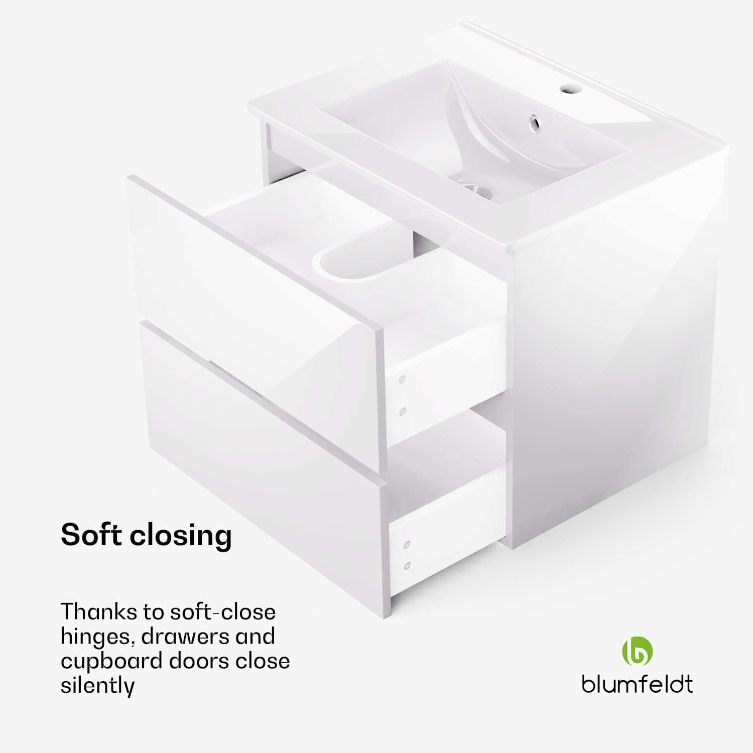 Johnstone wastafel badkamerkast badkamerkastje 60 cm met keramische waskom Soft Close functie 2 schuiflades handige bergruimte hoogglanzend 60 cm | Wit