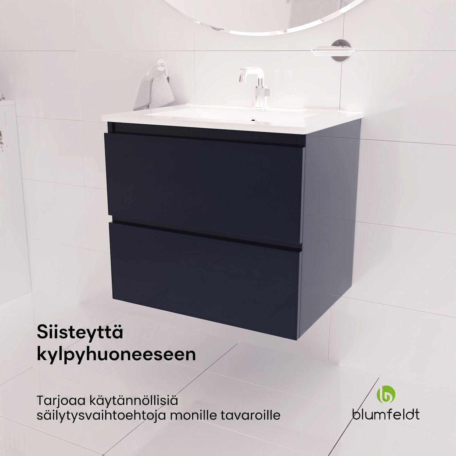 Johnstone allaskaappi kylpyhuoneeseen kylpyhuonekaappi 60 cm keraaminen allas Soft Close -toiminto 2 laatikkoa käytännöllistä säilytystilaa korkeakiilto 60 cm | Antrasiitti