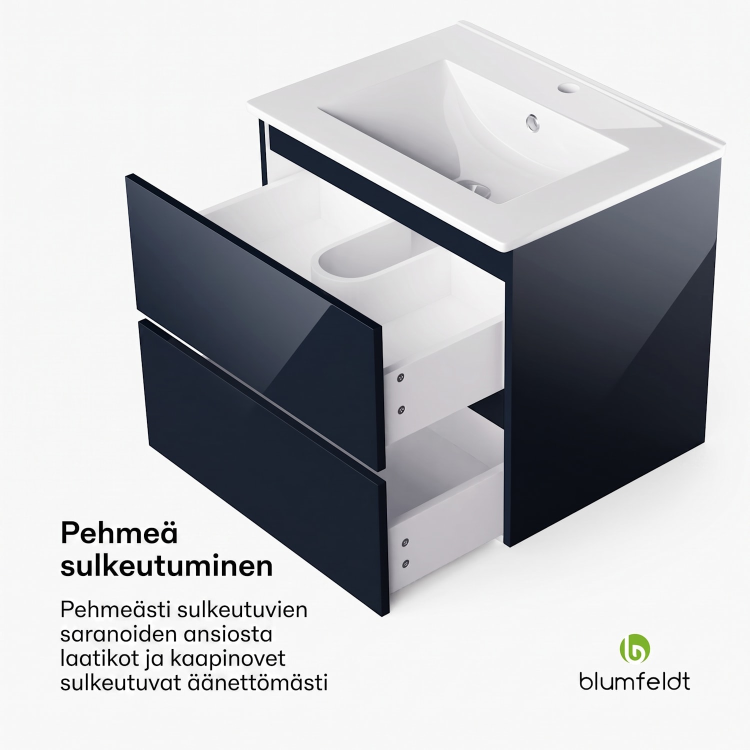 Johnstone allaskaappi kylpyhuoneeseen kylpyhuonekaappi 60 cm keraaminen allas Soft Close -toiminto 2 laatikkoa käytännöllistä säilytystilaa korkeakiilto 60 cm | Antrasiitti