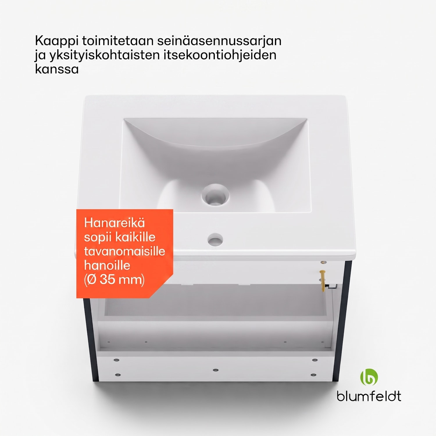 Johnstone allaskaappi kylpyhuoneeseen kylpyhuonekaappi 60 cm keraaminen allas Soft Close -toiminto 2 laatikkoa käytännöllistä säilytystilaa korkeakiilto 60 cm | Antrasiitti