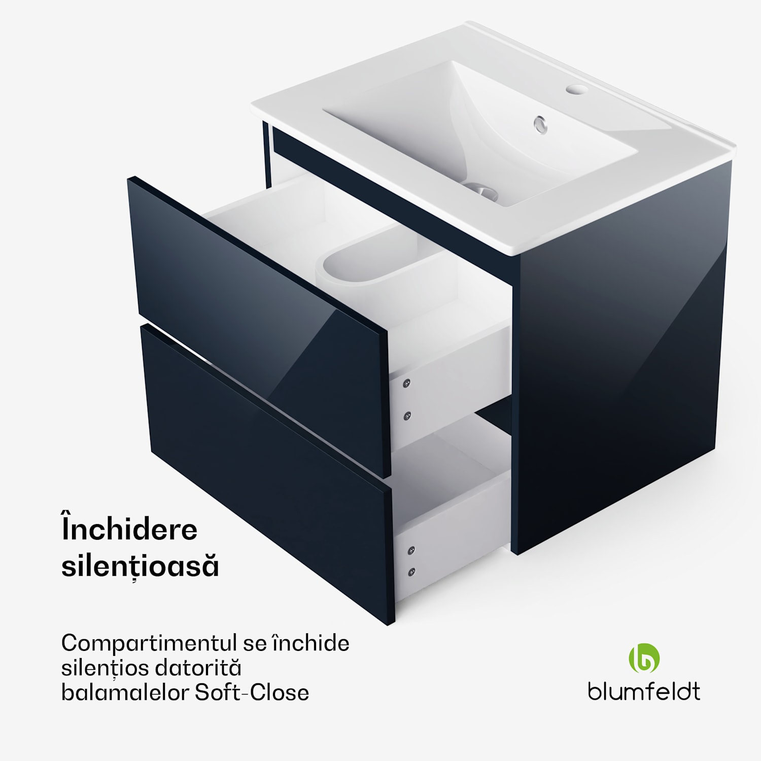 Johnstone, chiuvetă și dulap pentru baie, 60 cm, chiuveta ceramica, inchidere Soft-Close 60 cm | Antracit