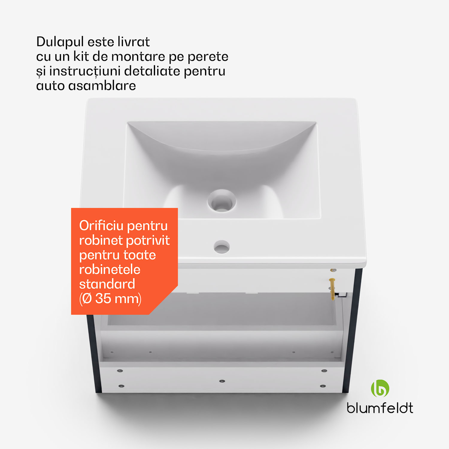 Johnstone, chiuvetă și dulap pentru baie, 60 cm, chiuveta ceramica, inchidere Soft-Close 60 cm | Antracit