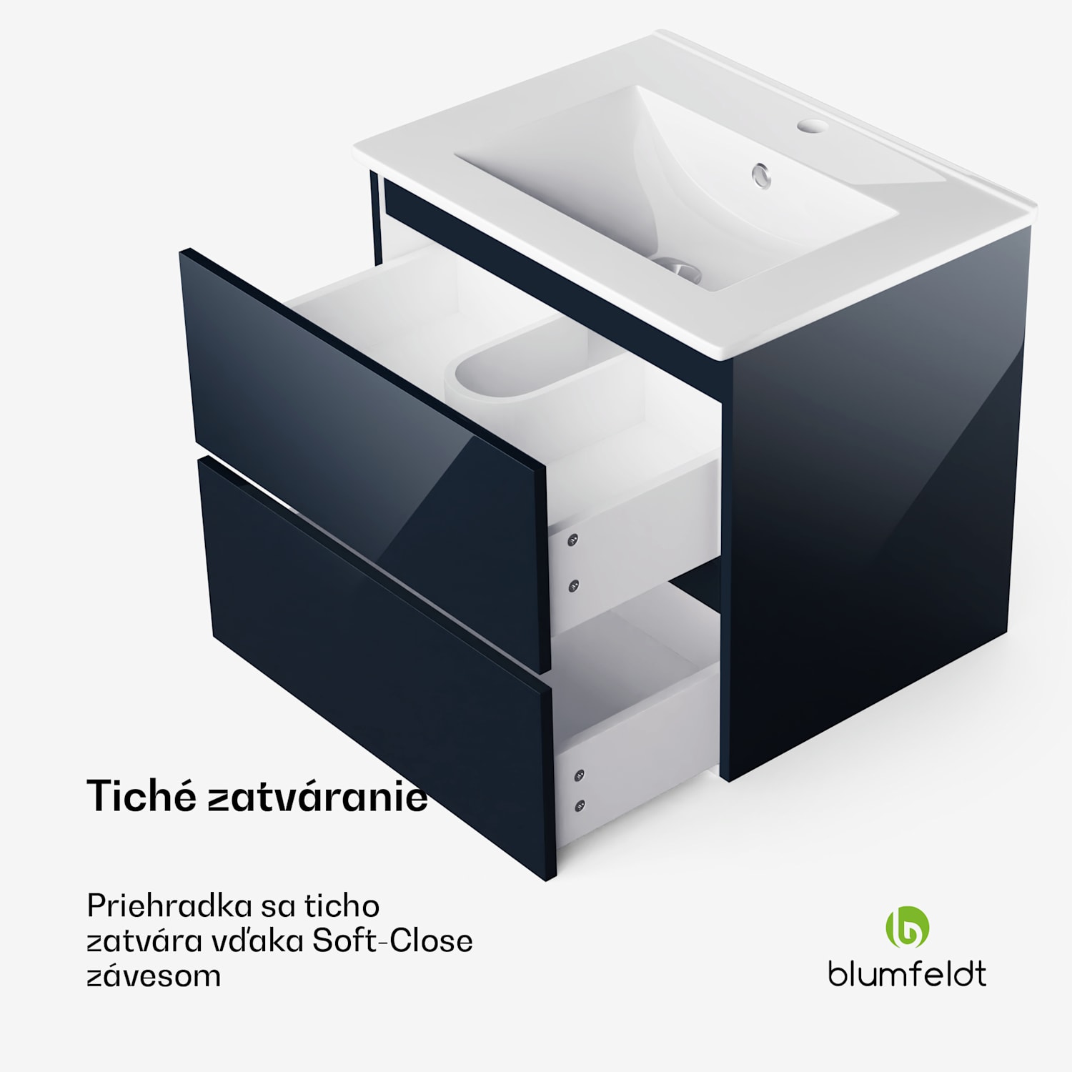 Johnstone, umývadlo a skrinka do kúpeľne, 60 cm, keramické umývadlo, zatváranie Soft-Close 60 cm | Antracit