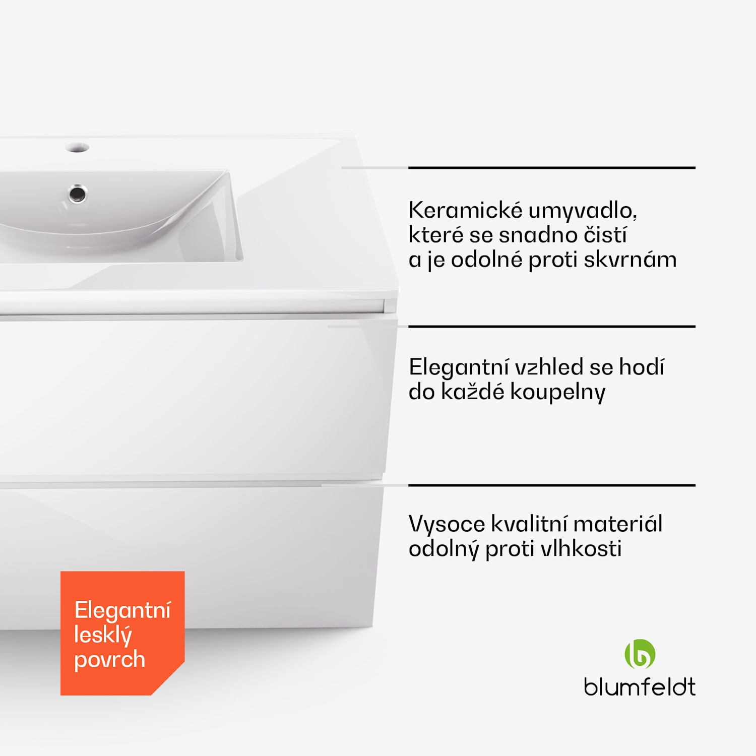 Johnstone, umyvadlo a skříňka do koupelny, 80 cm, keramické umyvadlo, zavírání Soft-Close 80 cm | Bílá