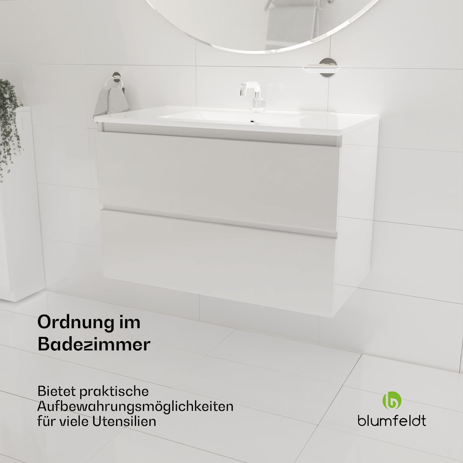 Johnstone Waschtisch Badezimmerschrank Badschrank 80 cm mit Keramikwaschbecken Soft-Close-Funktion 80 cm | Weiß