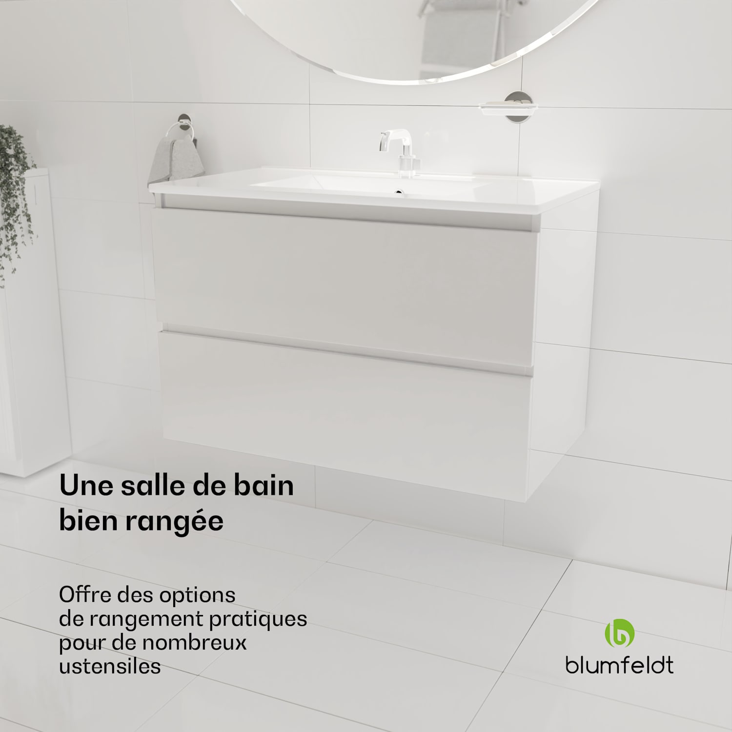 Johnstone Meuble de salle de bain lavabo meuble de salle de bain 80 cm avec lavabo en céramique fonction fermeture douce 2 tiroirs rangement pratique brillant 80 cm | Blanc