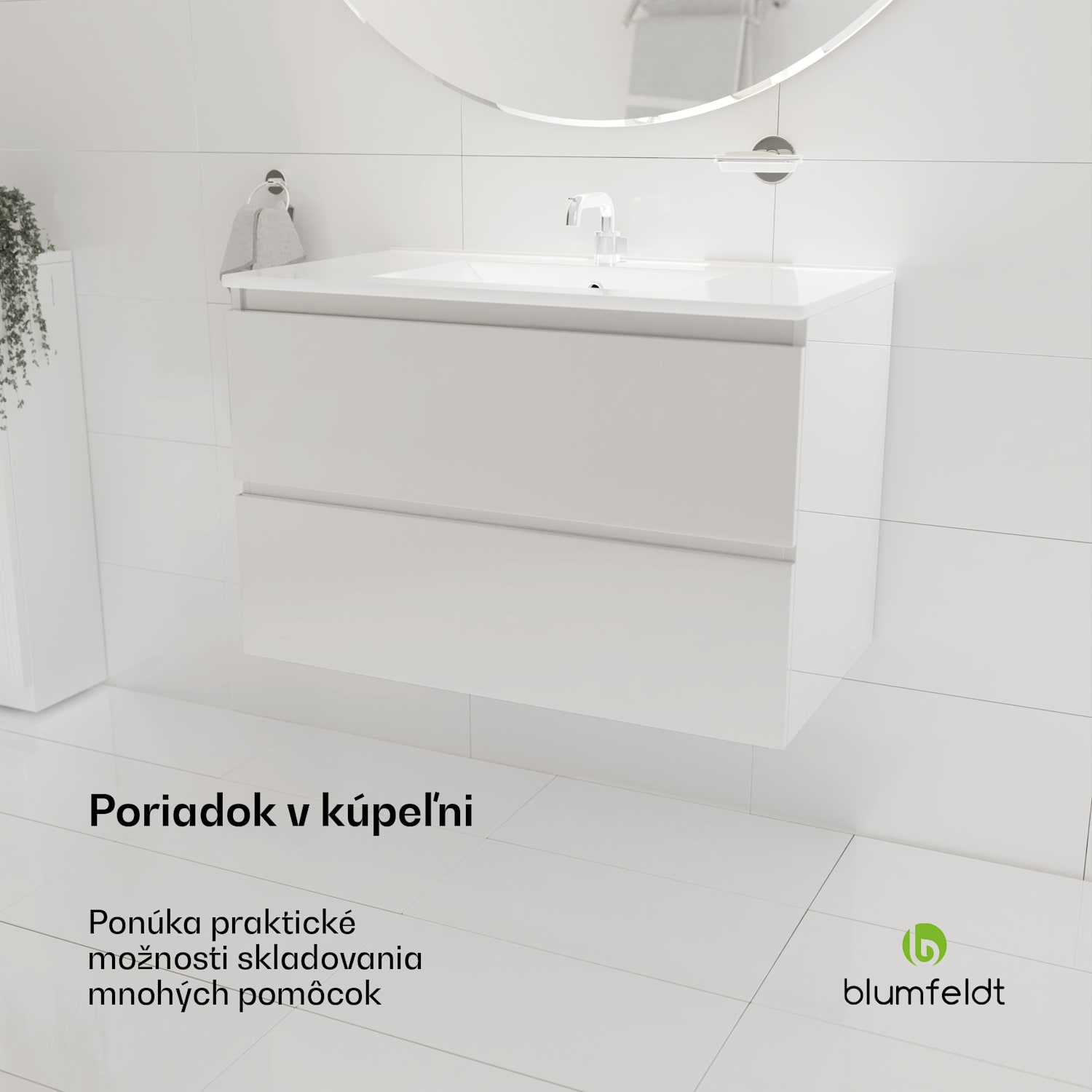 Johnstone, umývadlo a skrinka do kúpeľne, 80 cm, keramické umývadlo, zatváranie Soft-Close 80 cm | Biela