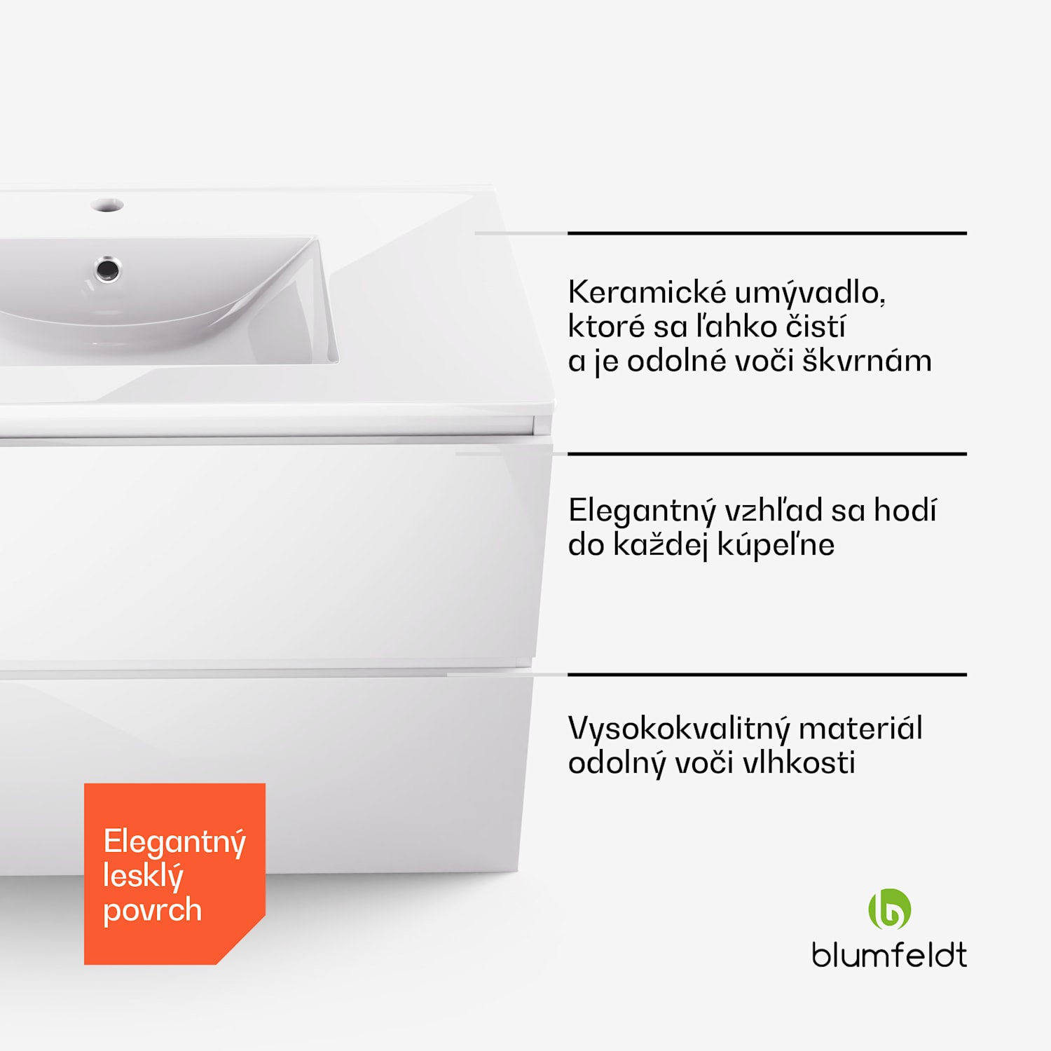 Johnstone, umývadlo a skrinka do kúpeľne, 80 cm, keramické umývadlo, zatváranie Soft-Close 80 cm | Biela