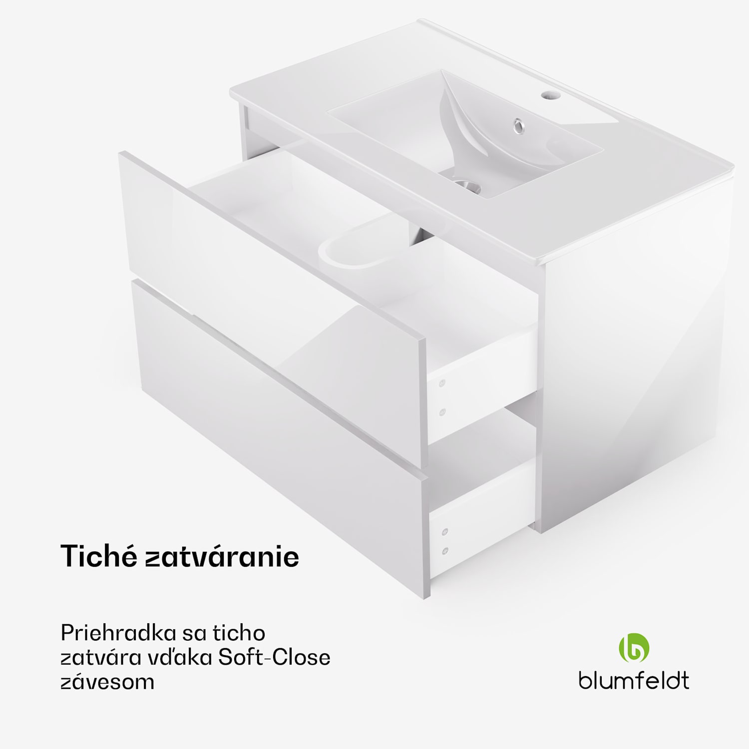 Johnstone, umývadlo a skrinka do kúpeľne, 80 cm, keramické umývadlo, zatváranie Soft-Close 80 cm | Biela