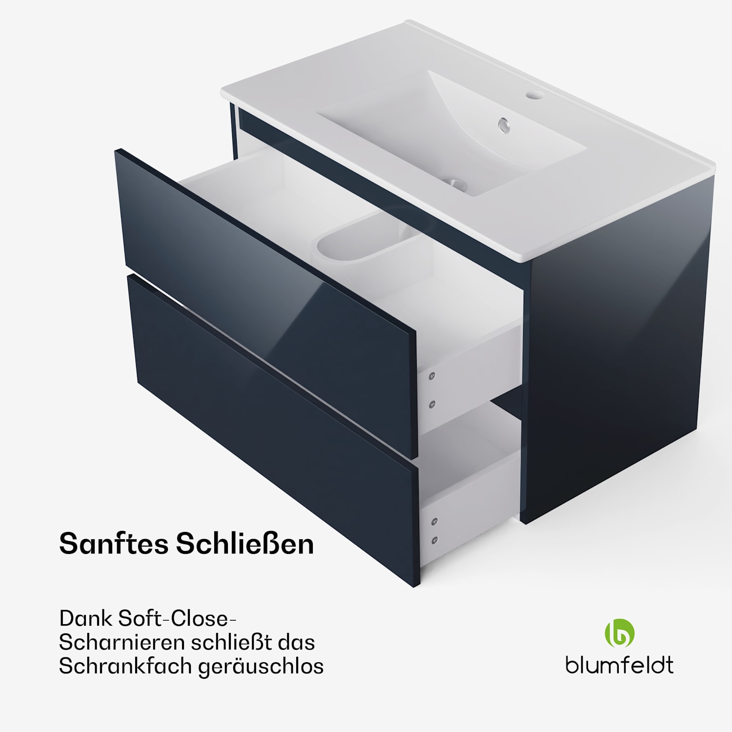 Johnstone Waschtisch Badezimmerschrank Badschrank 80 cm mit Keramikwaschbecken Soft-Close-Funktion 80 cm | Anthrazit