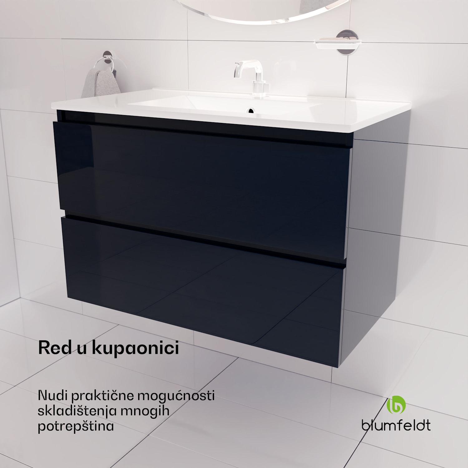 Johnstone, umivaonik i kupaonski ormarić, 80 cm, keramički umivaonik, Soft-Close 80 cm | Antracit