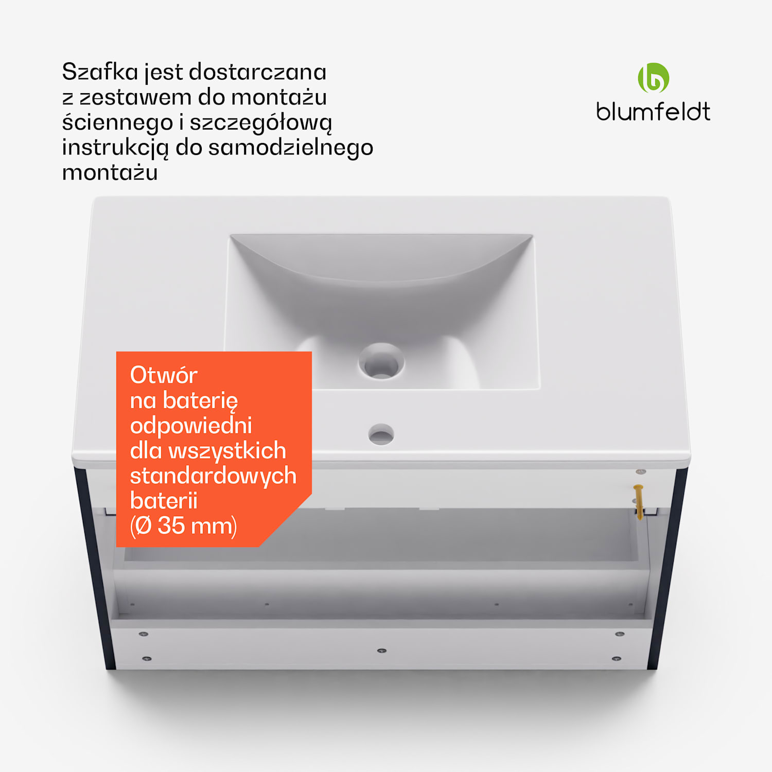 Johnstone, szafka łazienkowa, z umywalką ceramiczną, 80 cm, funkcja cichego domykania (soft close) 80 cm | Antracyt