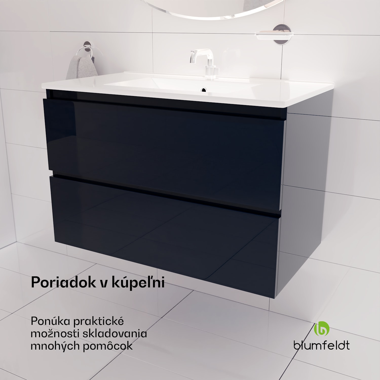 Johnstone, umývadlo a skrinka do kúpeľne, 80 cm, keramické umývadlo, zatváranie Soft-Close 80 cm | Antracit