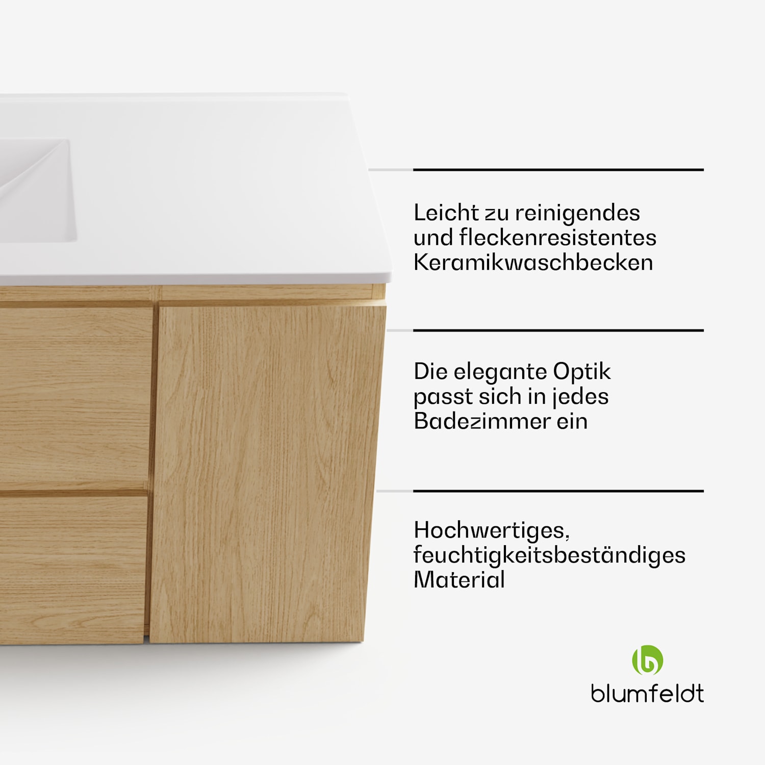 Johnstone Waschtisch Badezimmerschrank Badschrank 90 cm mit Keramikwaschbecken Soft-Close-Funktion 90 cm | Ulme