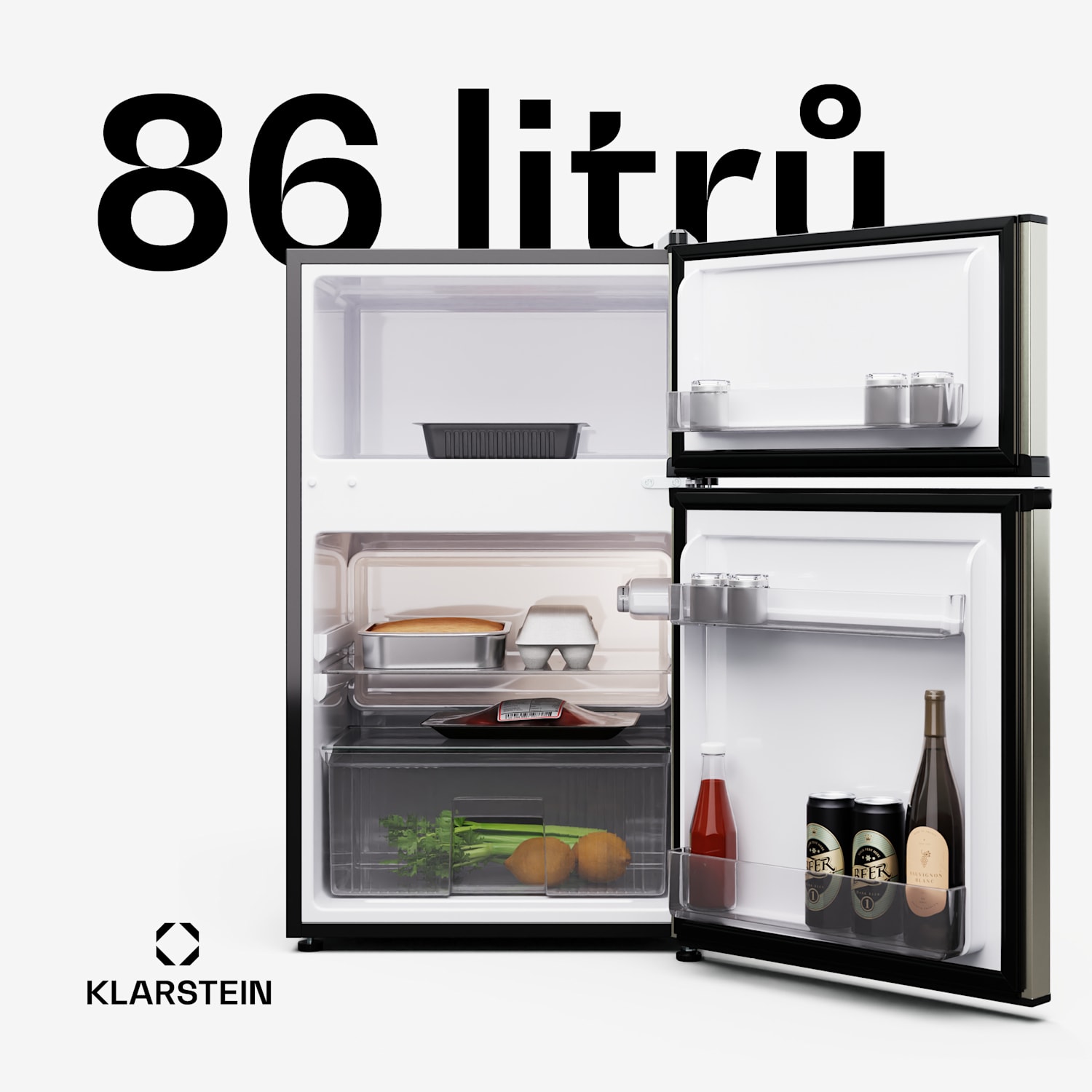 Big Daddy Cool, lednice s mrazákem, 61/25 l, 2 úrovně, nerezová ocel 