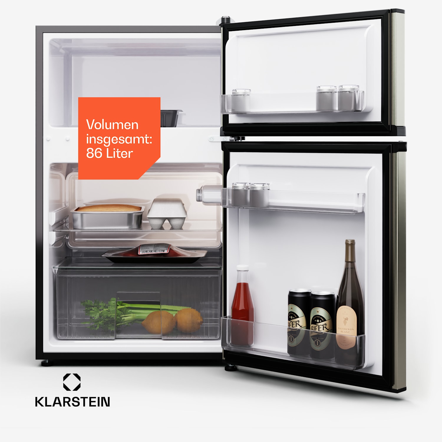 Big Daddy Cool Kühl-Gefrierkombination 61/25 Liter 2 Ebenen Edelstahl 