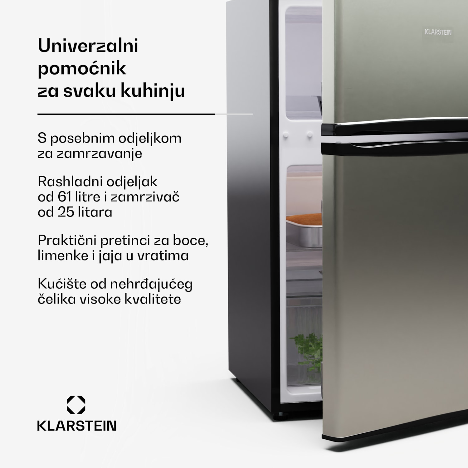 Big Daddy Cool, hladnjak sa zamrzivačem, 61/25 l, 2 razine, nehrđajući čelik 