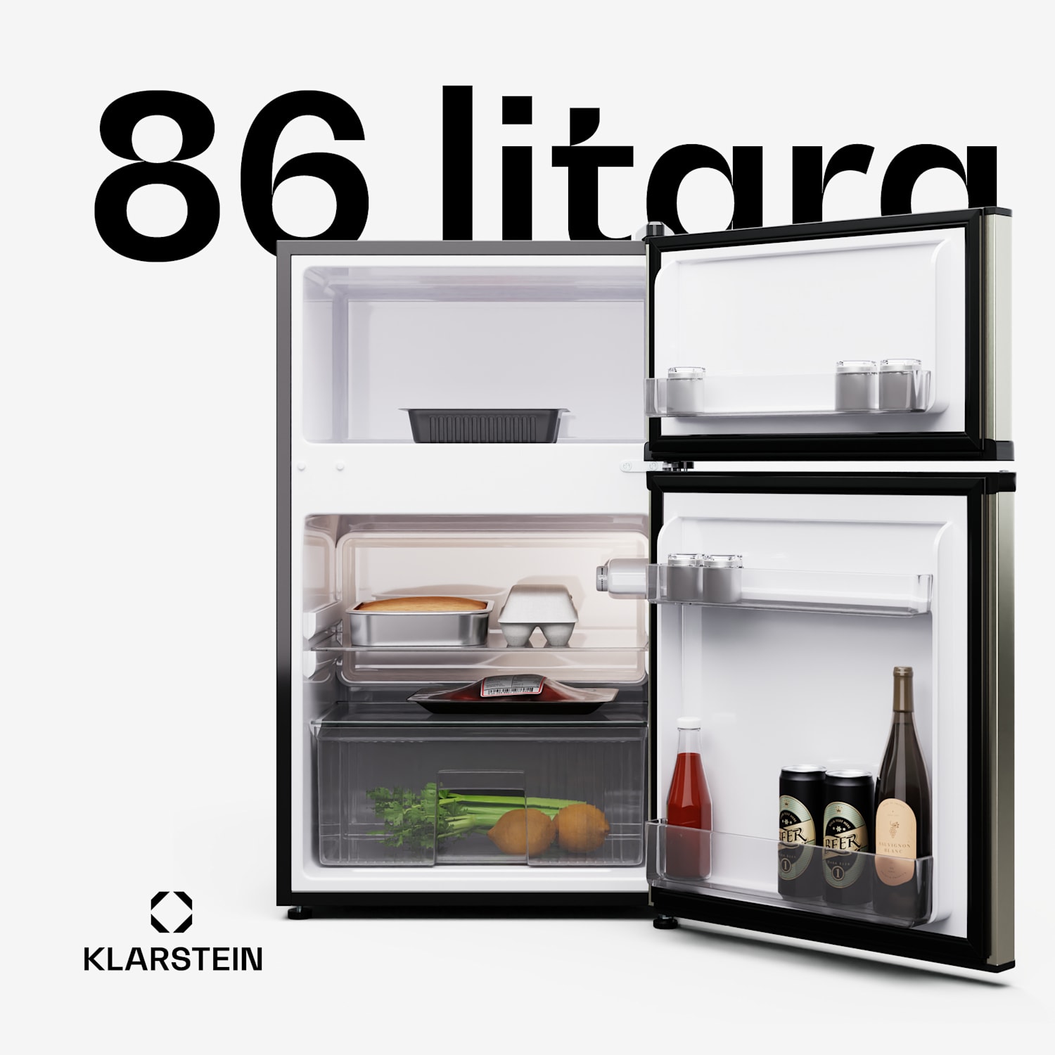 Big Daddy Cool, hladnjak sa zamrzivačem, 61/25 l, 2 razine, nehrđajući čelik 