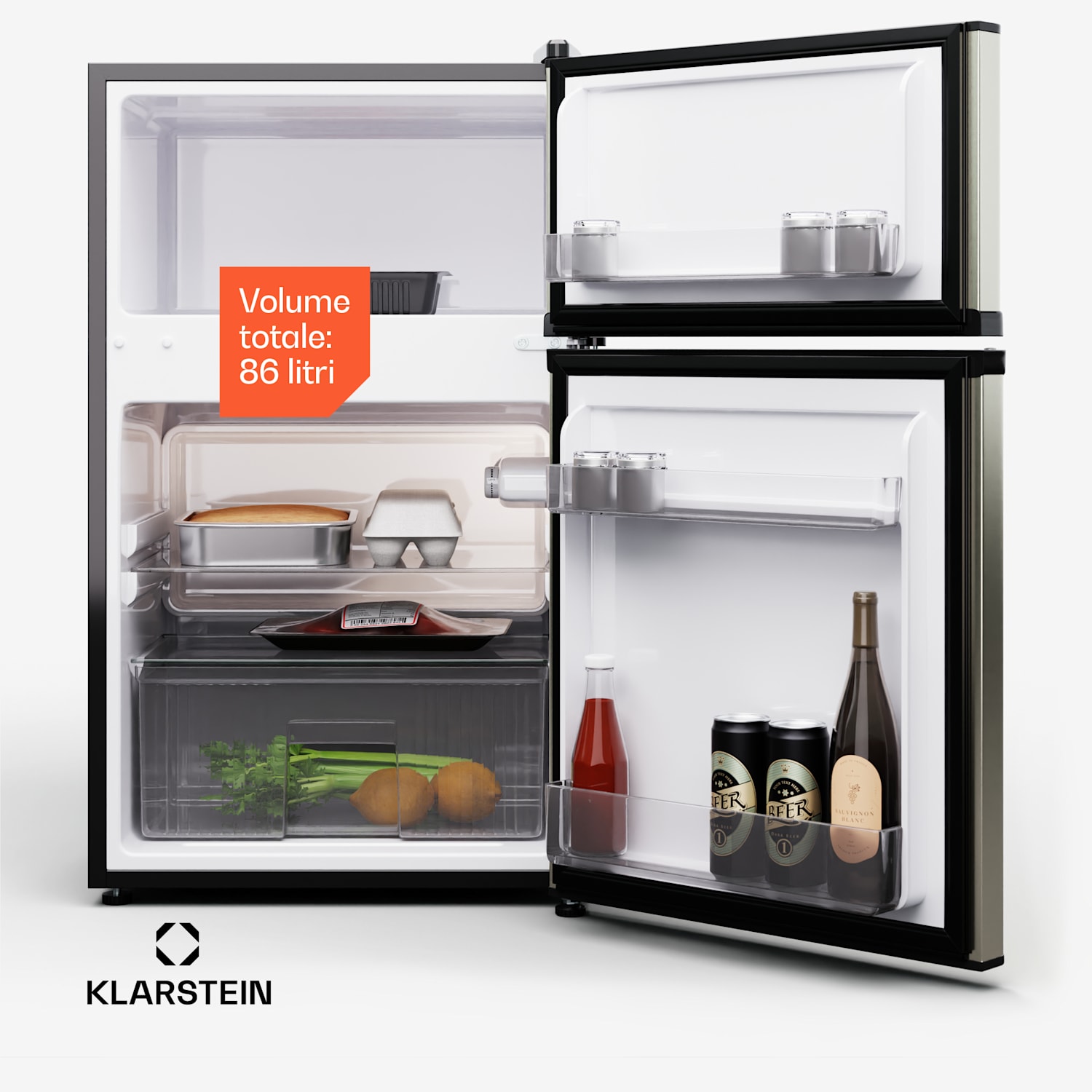 Big Daddy Cool - Frigo con congelatore, 61/25 litri, 2 livelli, acciaio inox 