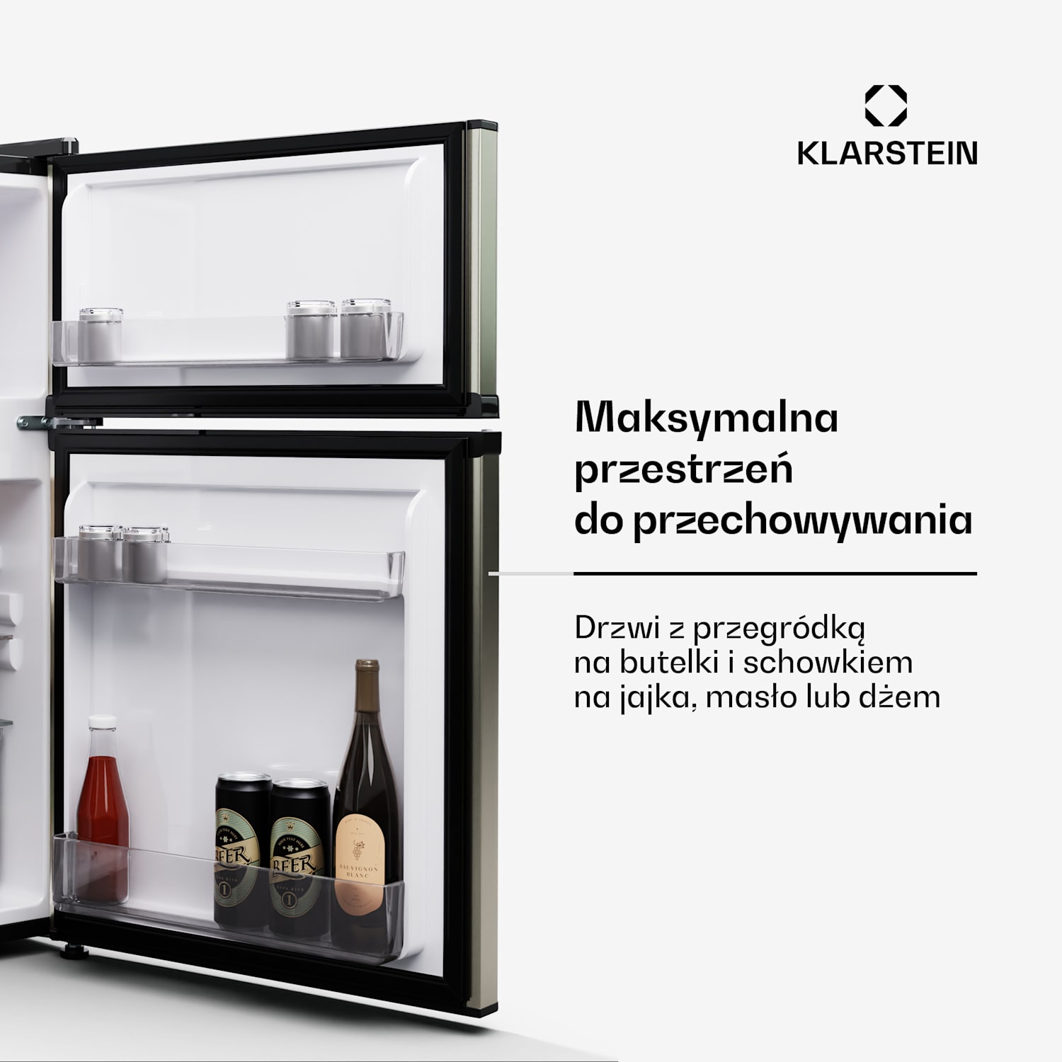 Big Daddy Cool, lodówka z zamrażarką, 61/25 l, 2 poziomy, stal nierdzewna 