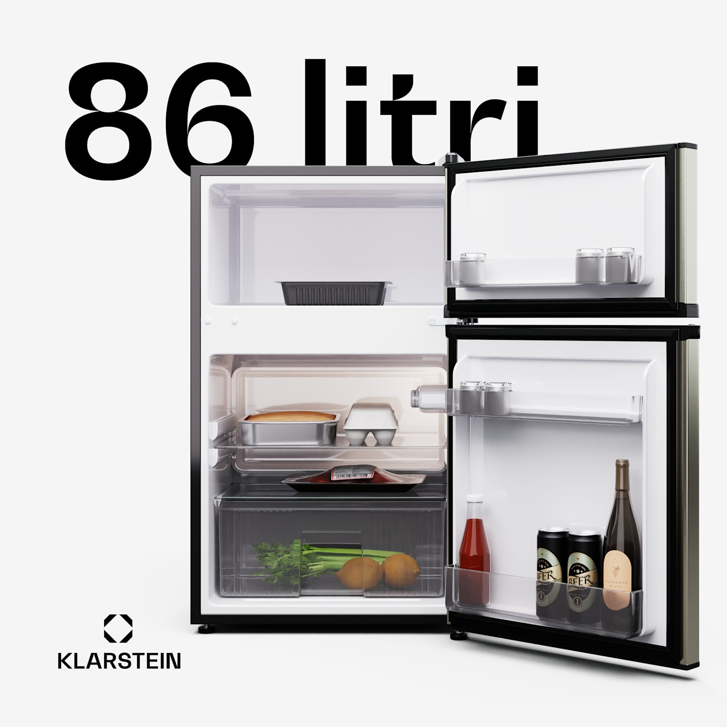 Big Daddy Cool, frigider-congelator, 61/25 l, 2 nivele, oțel inoxidabil 