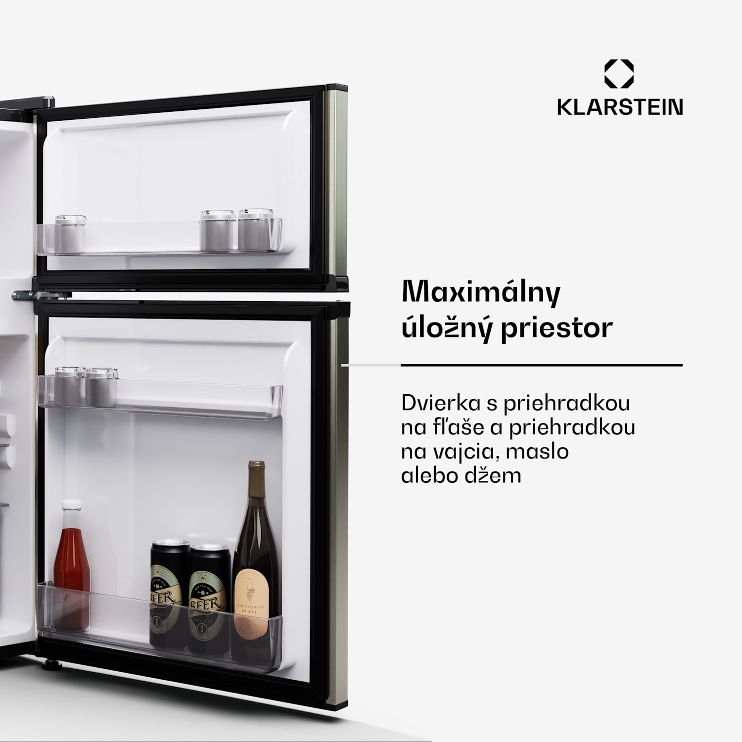 Big Daddy Cool, chladnička s mrazničkou, 61/25 l, 2 úrovne, nehrdzavejúca oceľ 