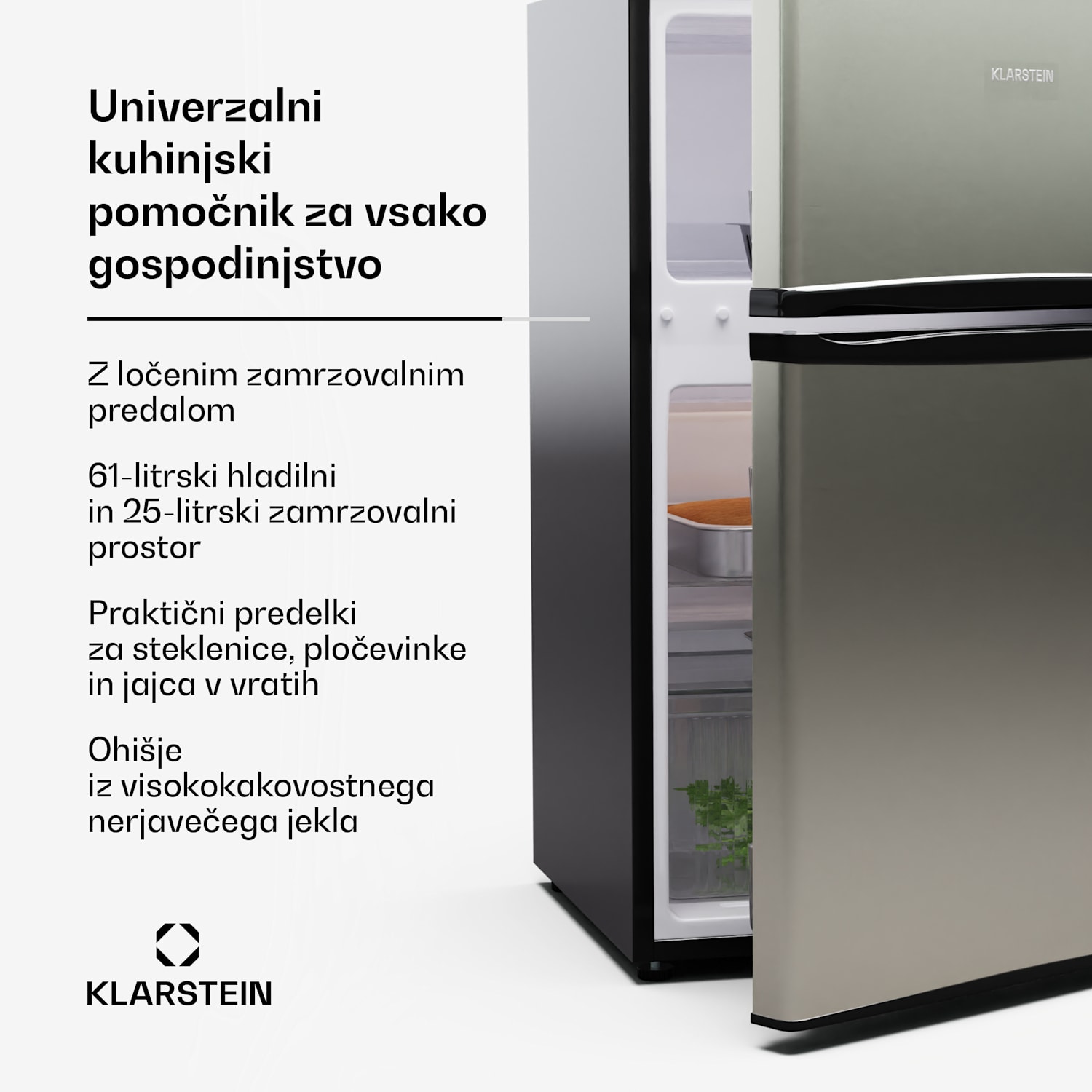 Big Daddy Cool, hladilnik z zamrzovalnikom, 61/25 l, 2 nivoja, nerjaveče jeklo 