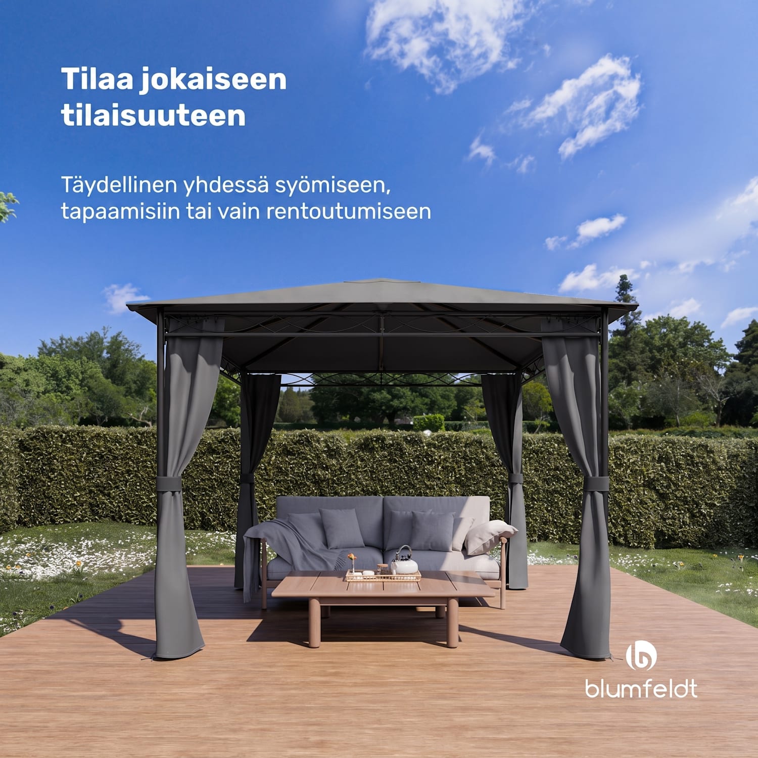Mondo -puutarhapaviljonki juhlateltta huvimaja teräs polyesteri tummanharmaa 3 x 3 m | Tummanharmaa