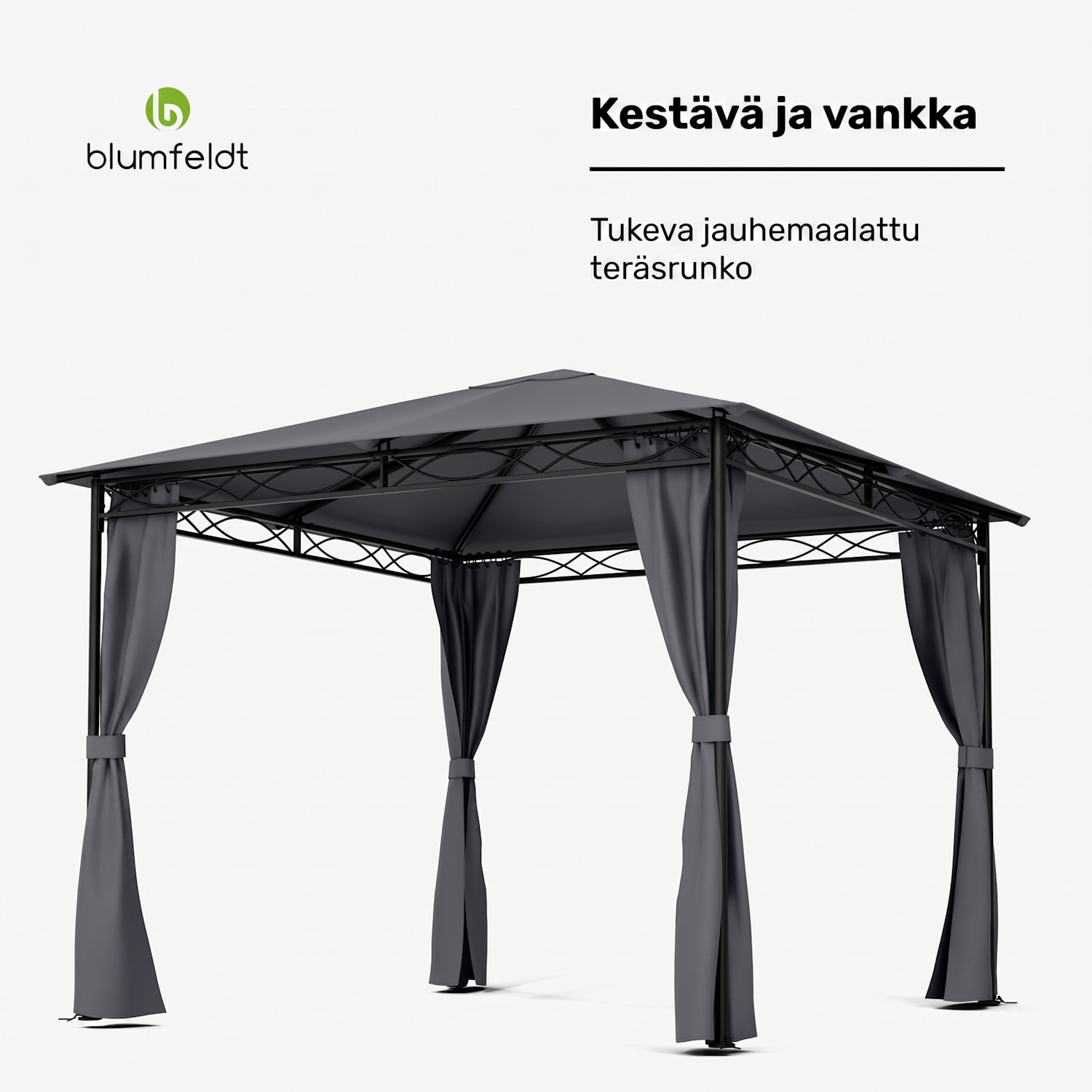 Mondo -puutarhapaviljonki juhlateltta huvimaja teräs polyesteri tummanharmaa 3 x 3 m | Tummanharmaa