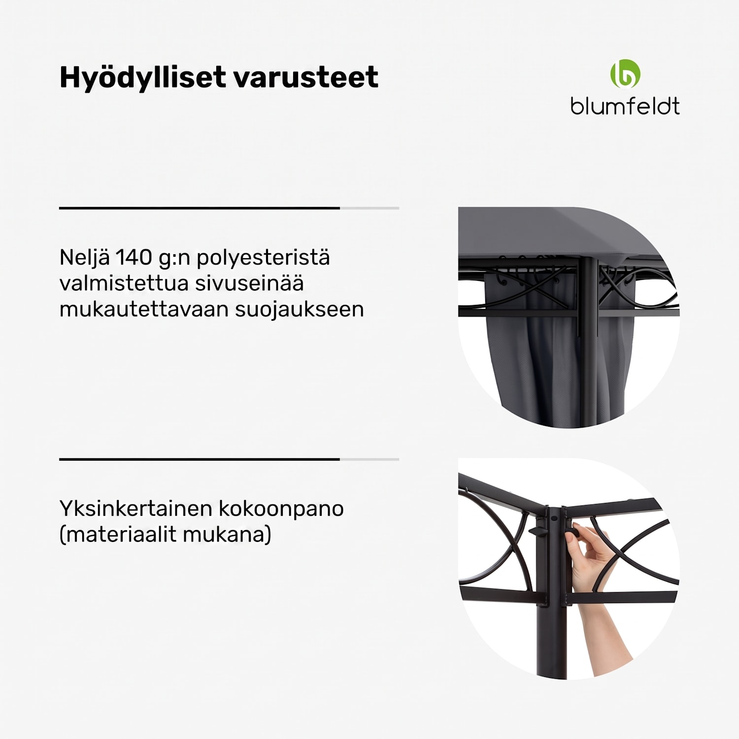 Mondo -puutarhapaviljonki juhlateltta huvimaja teräs polyesteri tummanharmaa 3 x 3 m | Tummanharmaa