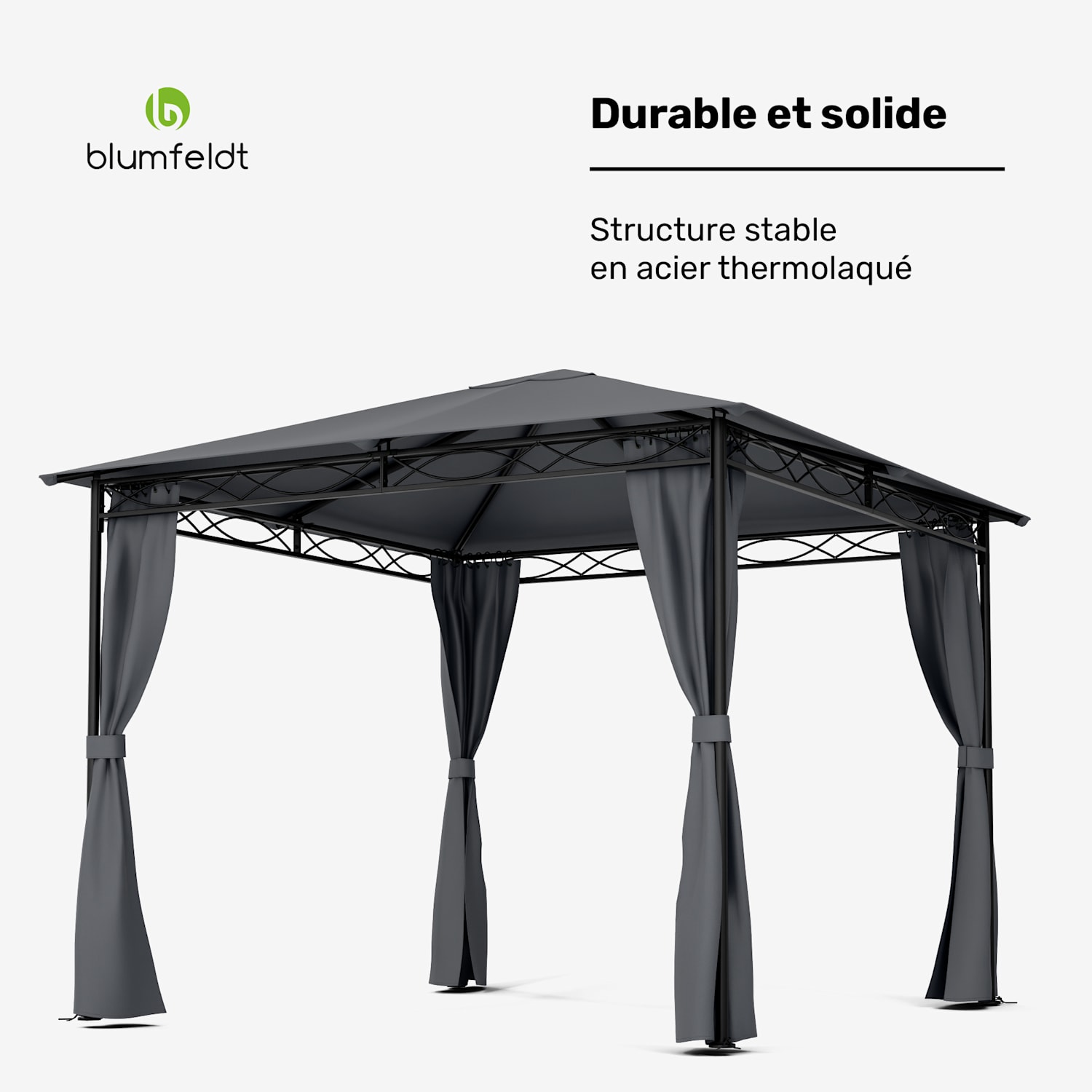 Mondo Pavillon de jardin avec auvent 295x262x295 acier polyester gris 3 x 3 m | Gris Foncé