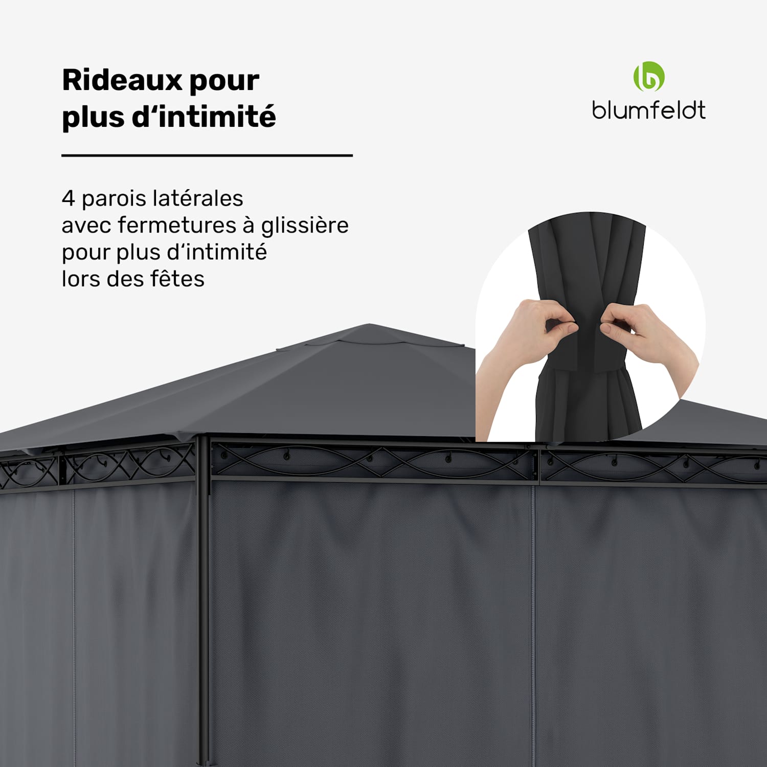 Mondo Pavillon de jardin avec auvent 295x262x295 acier polyester gris 3 x 3 m | Gris Foncé