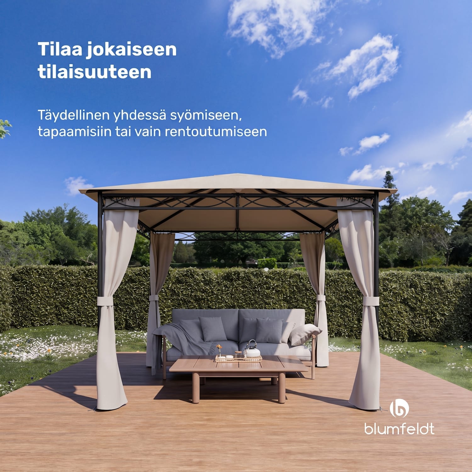 Mondo -puutarhapaviljonki juhlateltta 295 x 262 x 295 teräs polyesteri beige 3 x 3 m | Beige