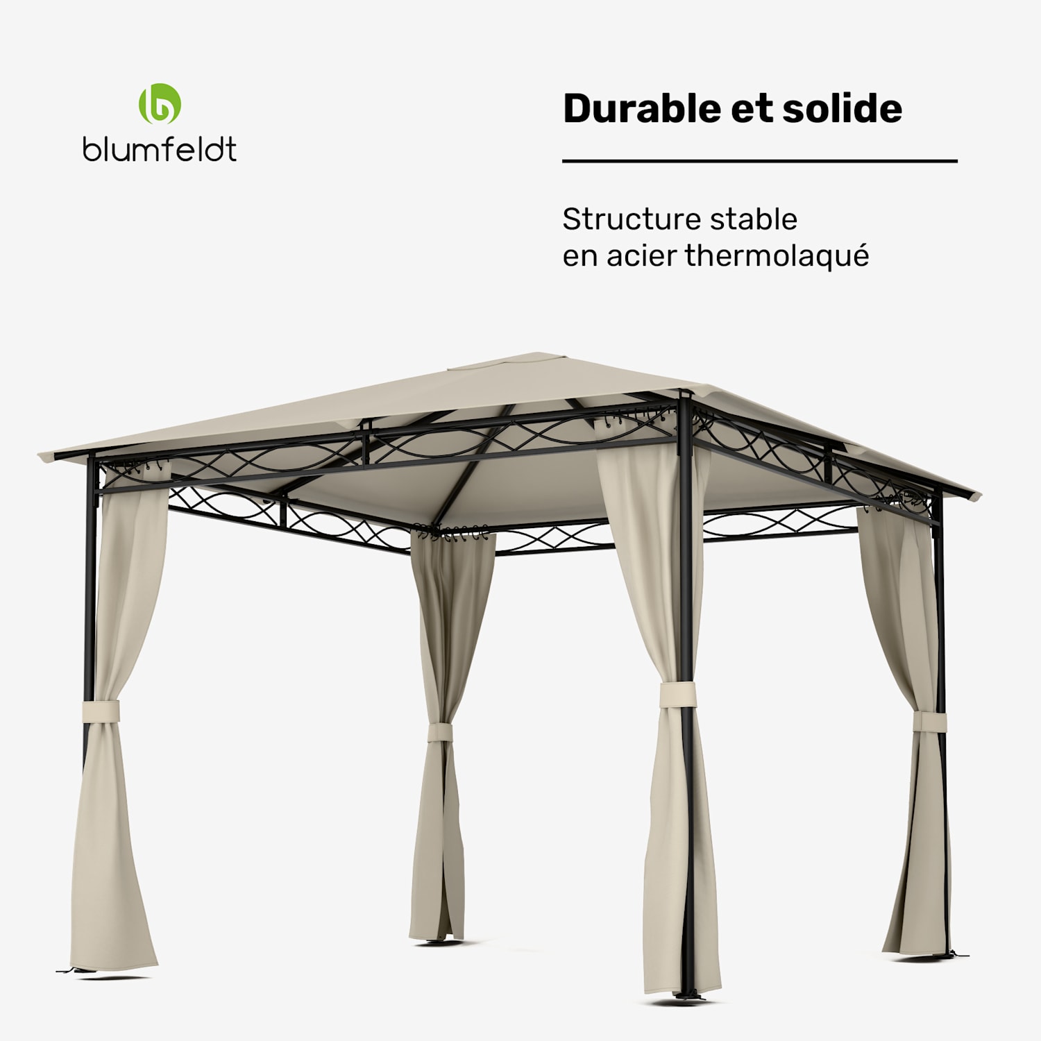 Mondo Pavillon de jardin avec auvent 295x262x295 acier polyester beige 3 x 3 m | Beige