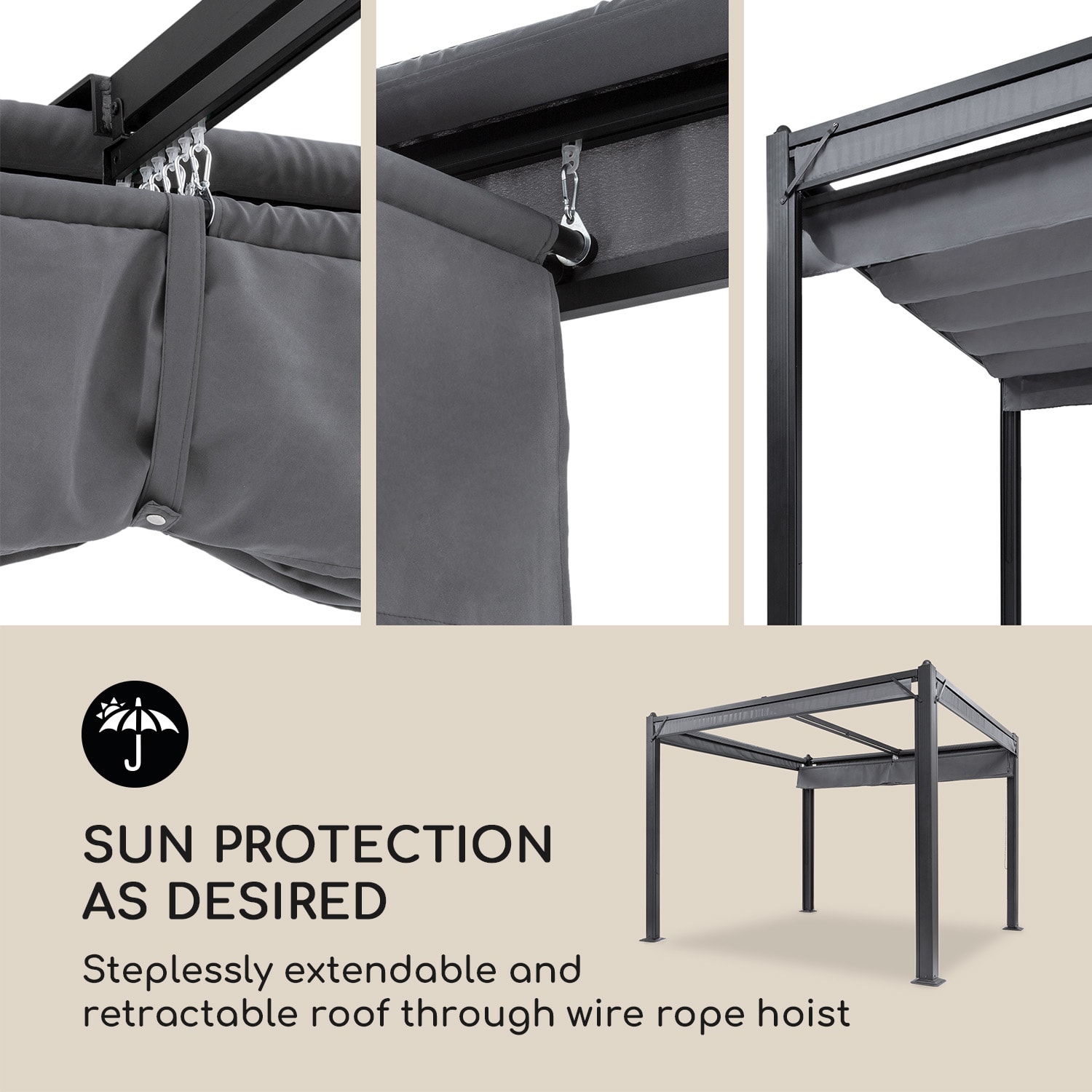 Pantheon Cortina, altánok so strechou, 3 x 3 m, 4 bočné časti, šedý