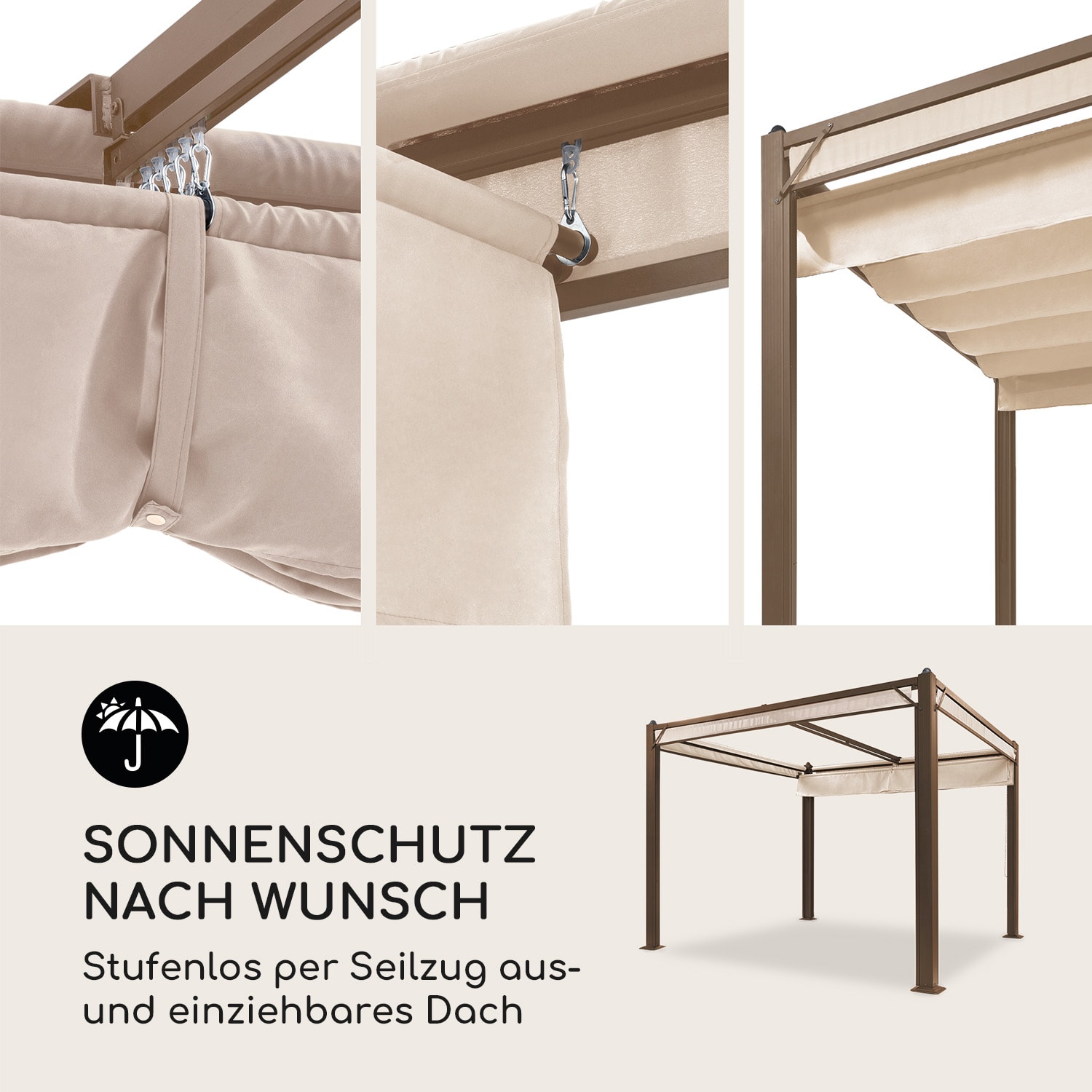 Pantheon Cortina Rust Pavillon mit Dach 3x3 m 4 Seitenteile 3 x 3 m | Erdbraun | Sand