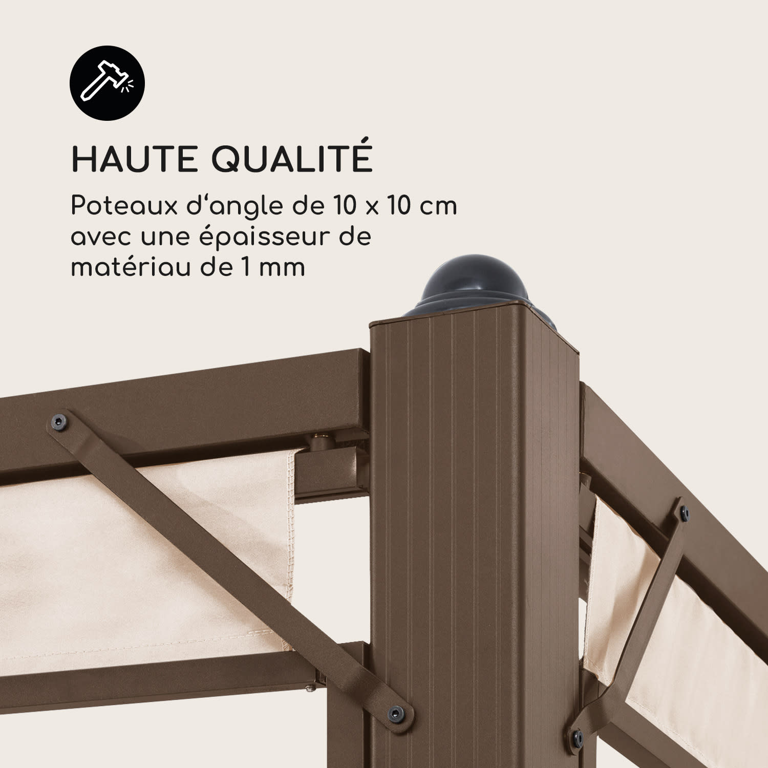 Pantheon Cortina Rust Pavillon avec toit 3x3 m 4 parois latérales 3 x 3 m | Brun Terre | Sable