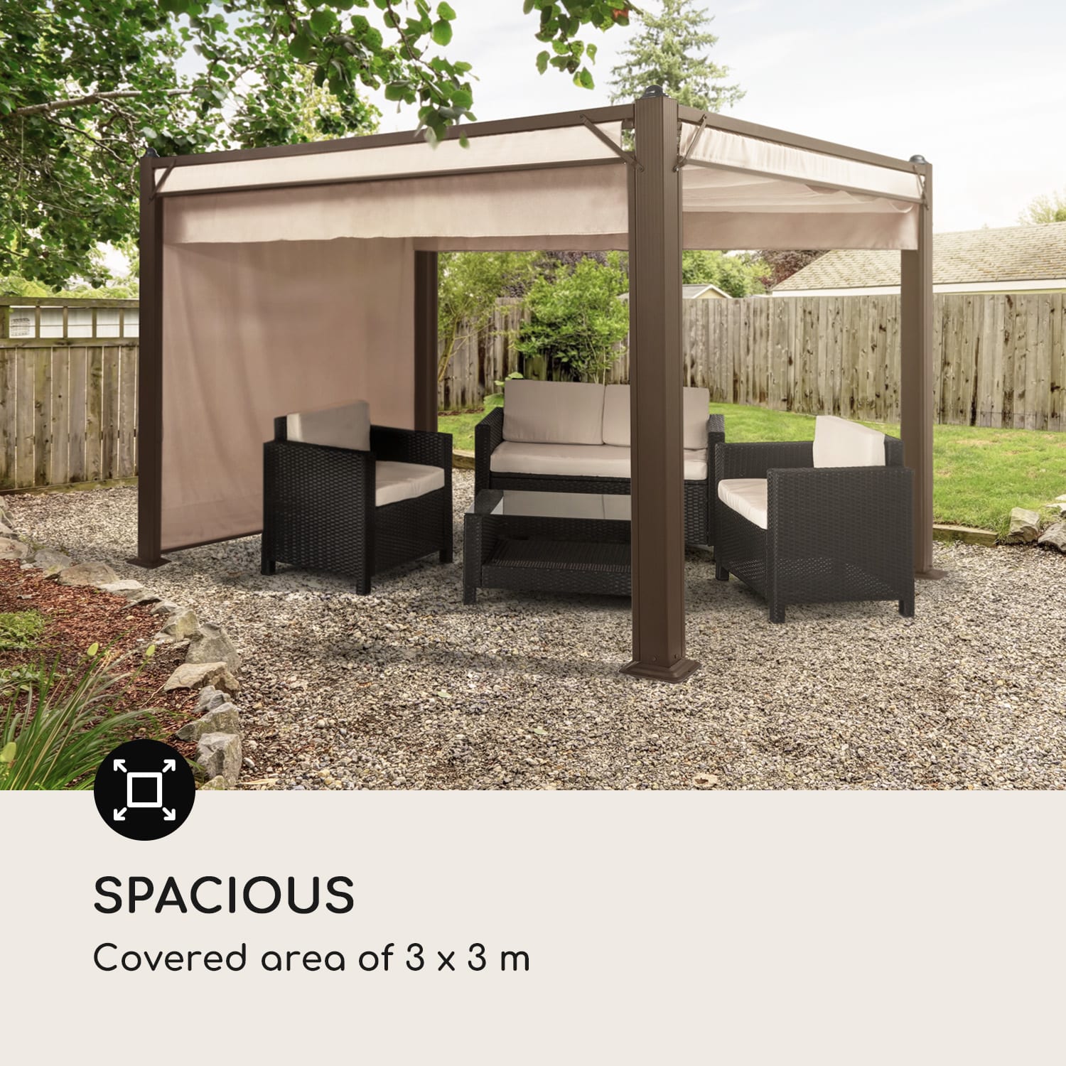Pantheon Cortina Rust Pavillon mit Dach 3x3 m 4 Seitenteile 3 x 3 m | Erdbraun | Sand