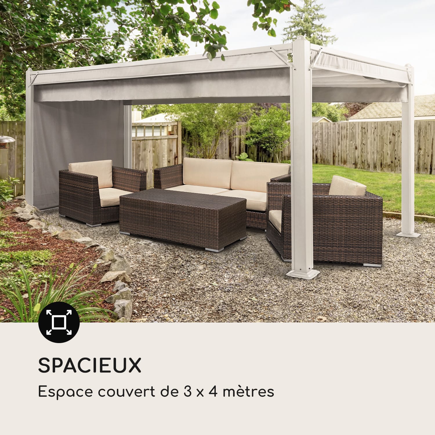 Pantheon Cortina, pavillon avec toit, 3 x 4 m, 4 panneaux latéraux 3 x 4 m | Blanc / Tourterelle