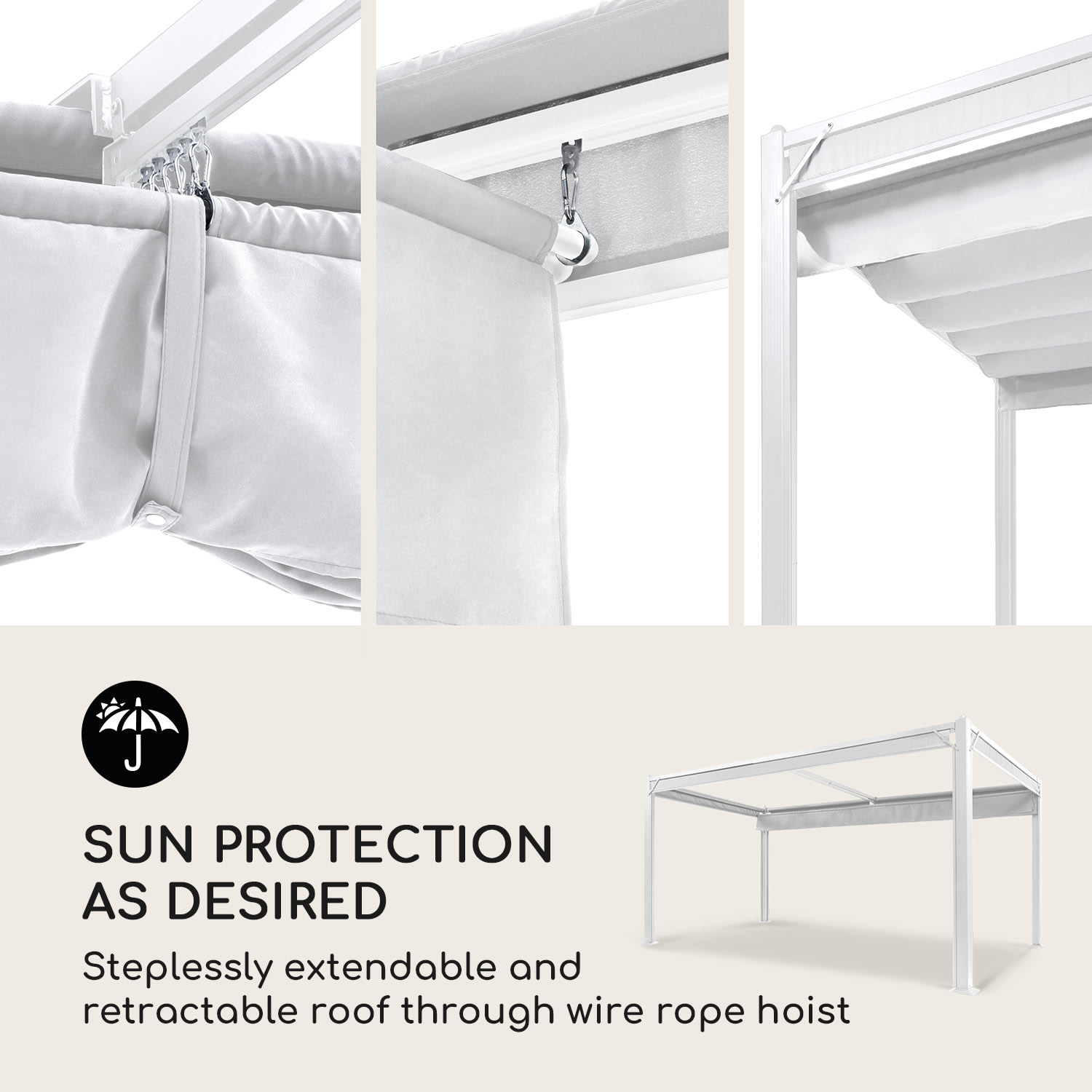 Pantheon Cortina, pavilon, tetővel, 3x4 m, 4 oldalrész 3 x 4 m | Fehér / galambszürke