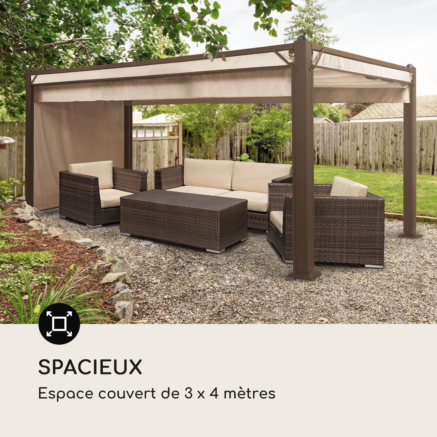 Pantheon Cortina Rust, pavillon avec toit,  3 x 4 m, 4 panneaux latéraux 