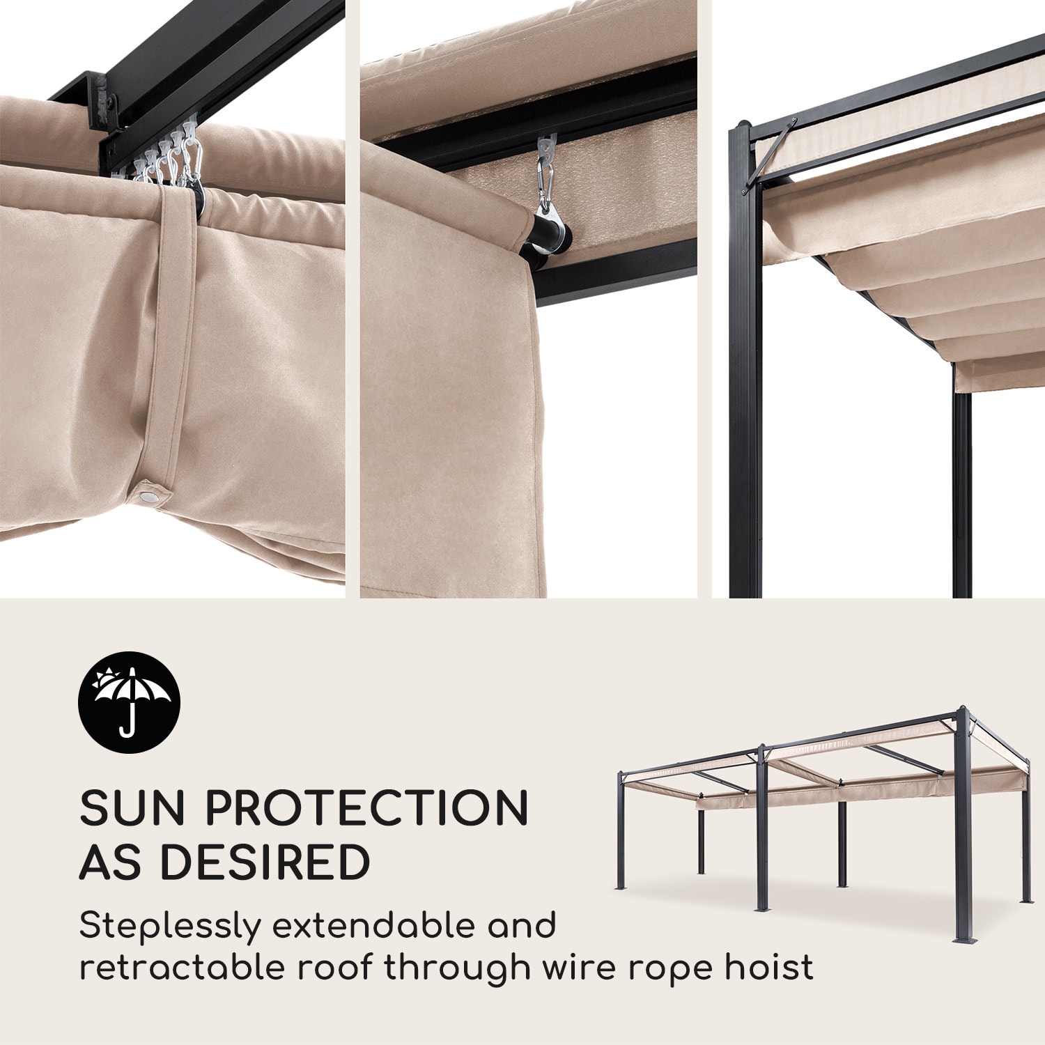 Pantheon Cortina pavillon avec auvent 3x6 m 4 parois latérales beige