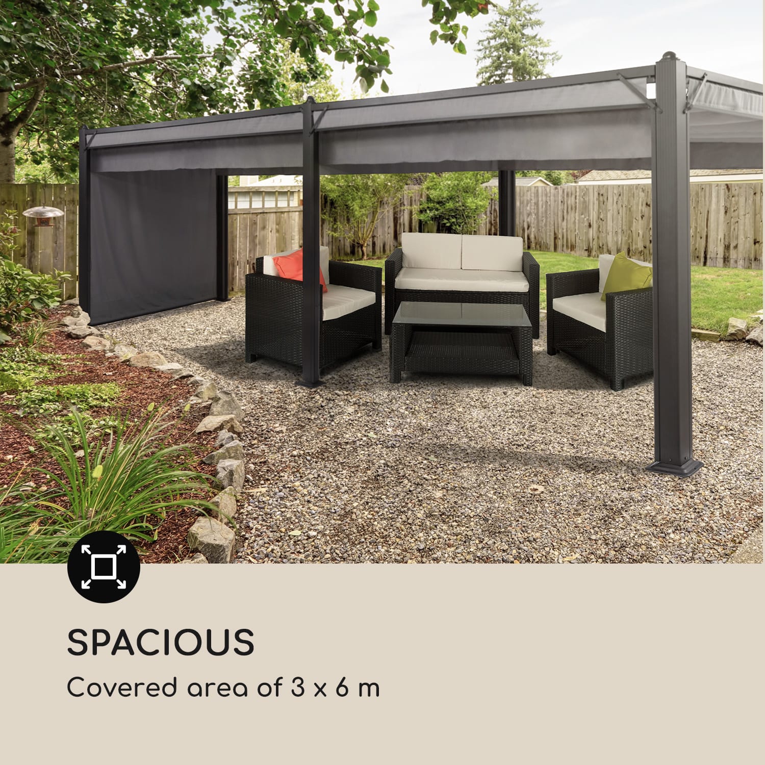 Pantheon Cortina, pavilon tetővel, 3 x 6 m, 4 oldal lap, szürke 3 x 6 m | Antracit / Sötétszürke